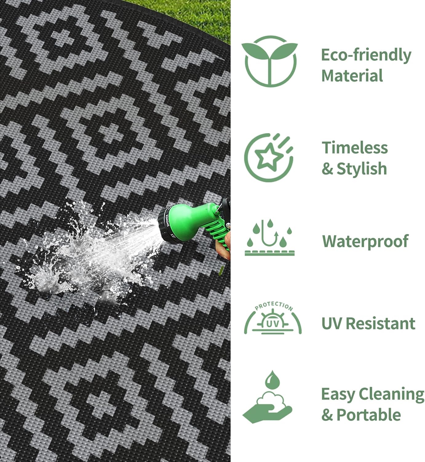 image:imageGENIMO Outdoor Rug for Patio Clearance 5x8 Reversible Plastic Straw Rugs Lightweight Waterproof RV Camping Mat for Camper Balcony Deck Backyard Picnic BlackBrownBlackgray