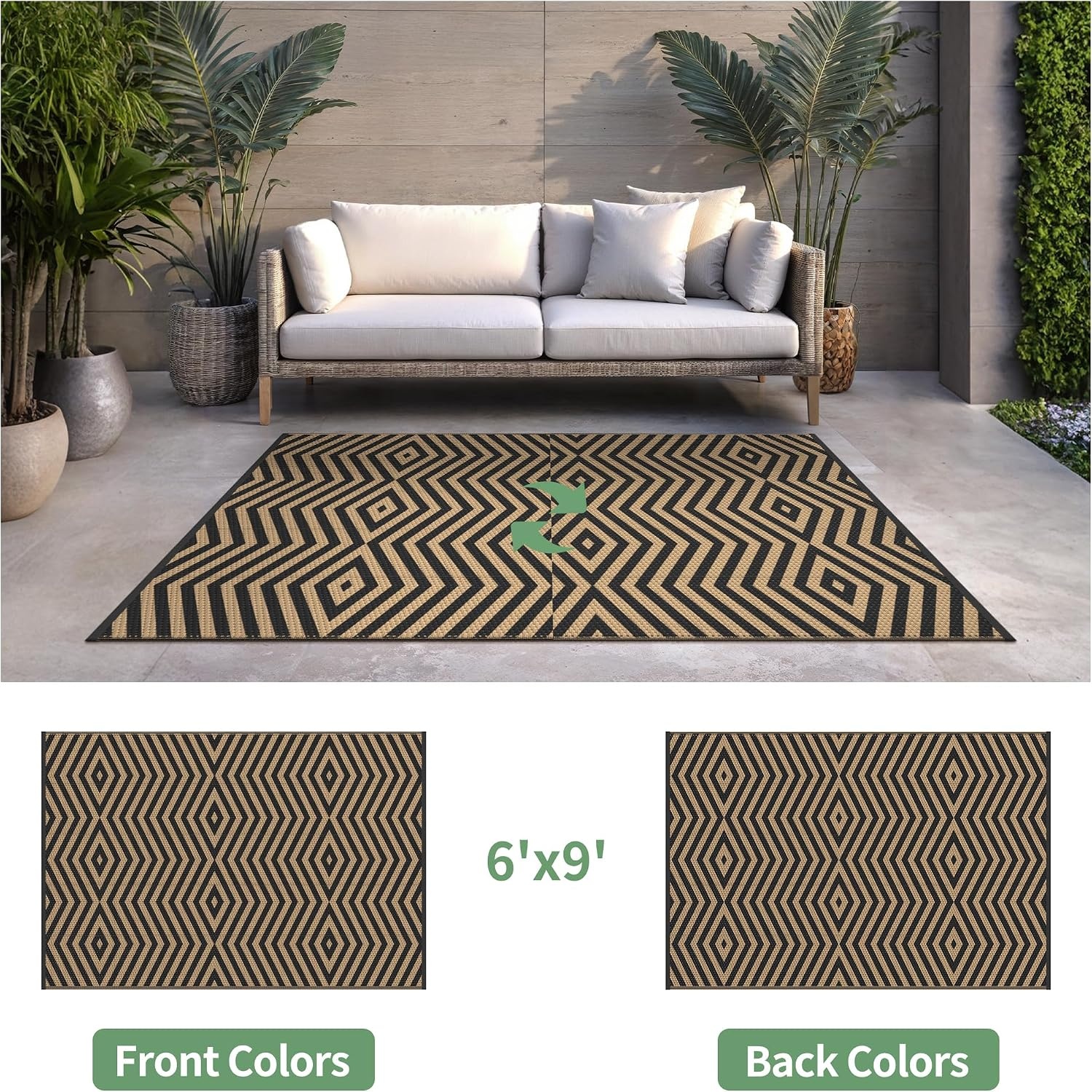 image:imageGENIMO Outdoor Rug for Patio Clearance 5x8 Reversible Plastic Straw Rugs Lightweight Waterproof RV Camping Mat for Camper Balcony Deck Backyard Picnic BlackBrownEbony Brown