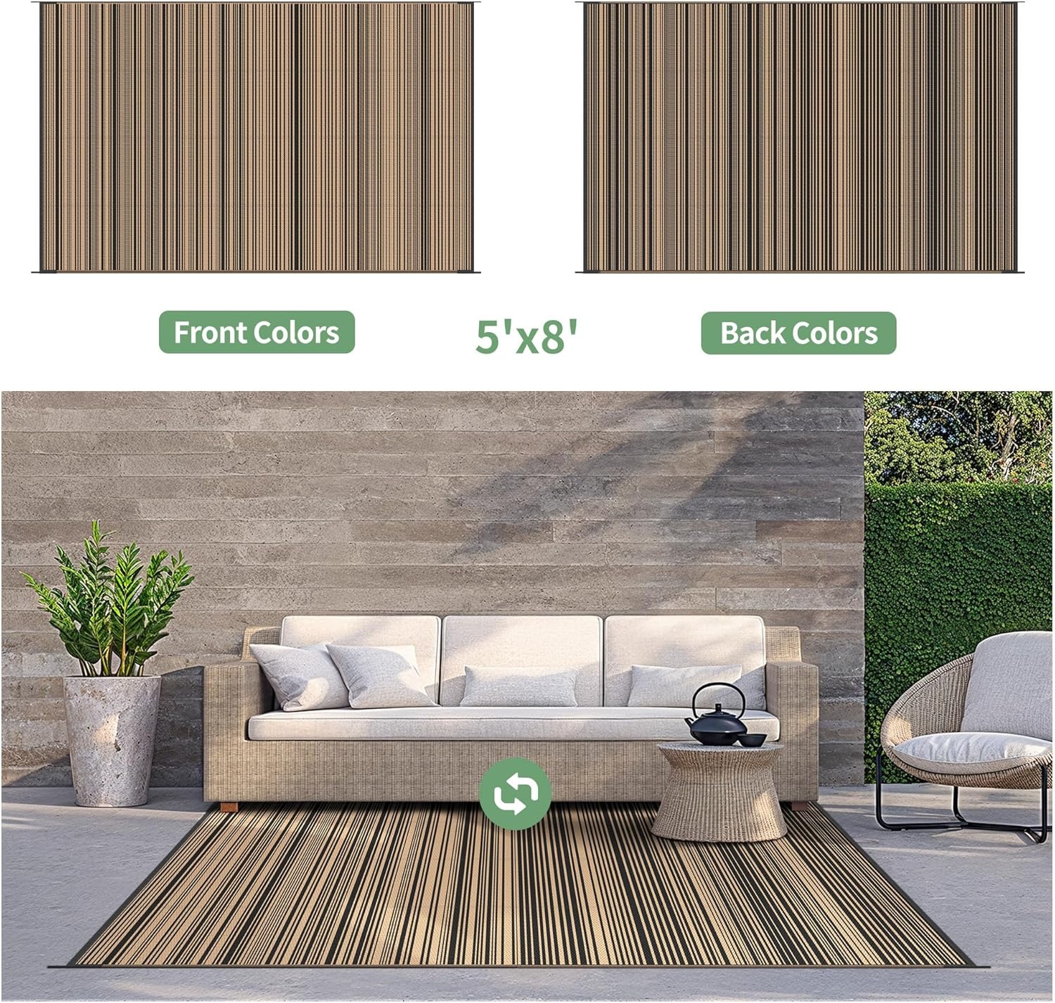 image:imageGENIMO Outdoor Rug for Patio Clearance 5x8 Reversible Plastic Straw Rugs Lightweight Waterproof RV Camping Mat for Camper Balcony Deck Backyard Picnic BlackBrownBlacknut Brown