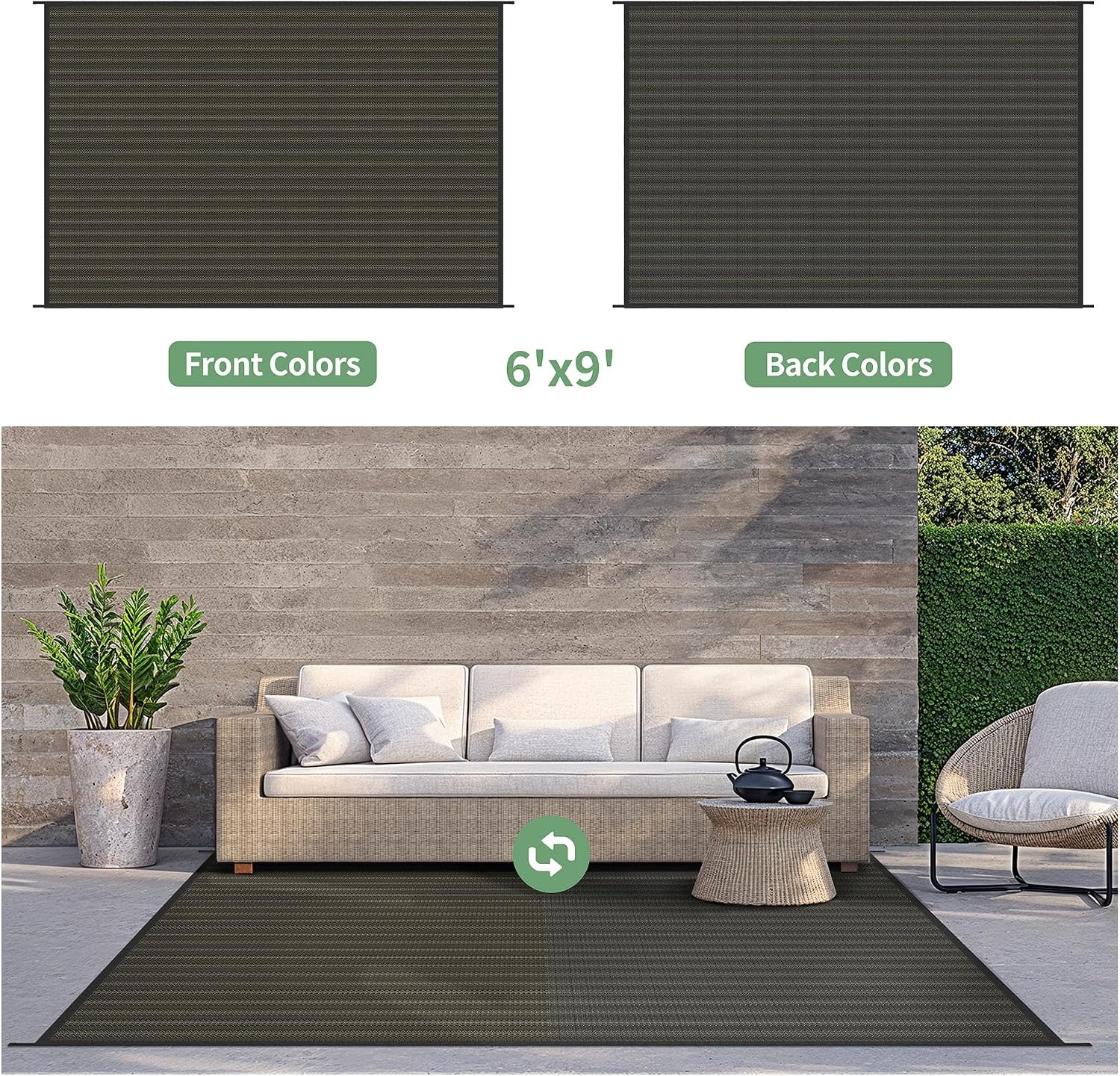 image:imageGENIMO Outdoor Rug for Patio Clearance 5x8 Reversible Plastic Straw Rugs Lightweight Waterproof RV Camping Mat for Camper Balcony Deck Backyard Picnic BlackBrownBlackbrownw