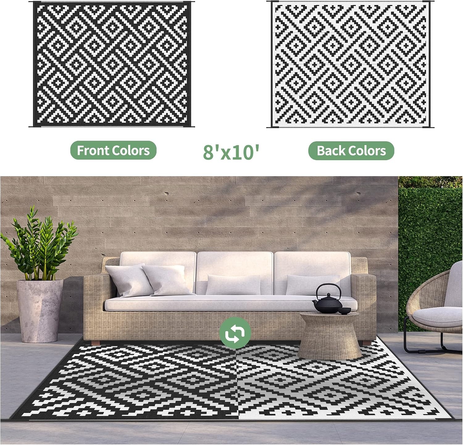 image:imageGENIMO Outdoor Rug for Patio Clearance 5x8 Reversible Plastic Straw Rugs Lightweight Waterproof RV Camping Mat for Camper Balcony Deck Backyard Picnic BlackBrownBlackwhite