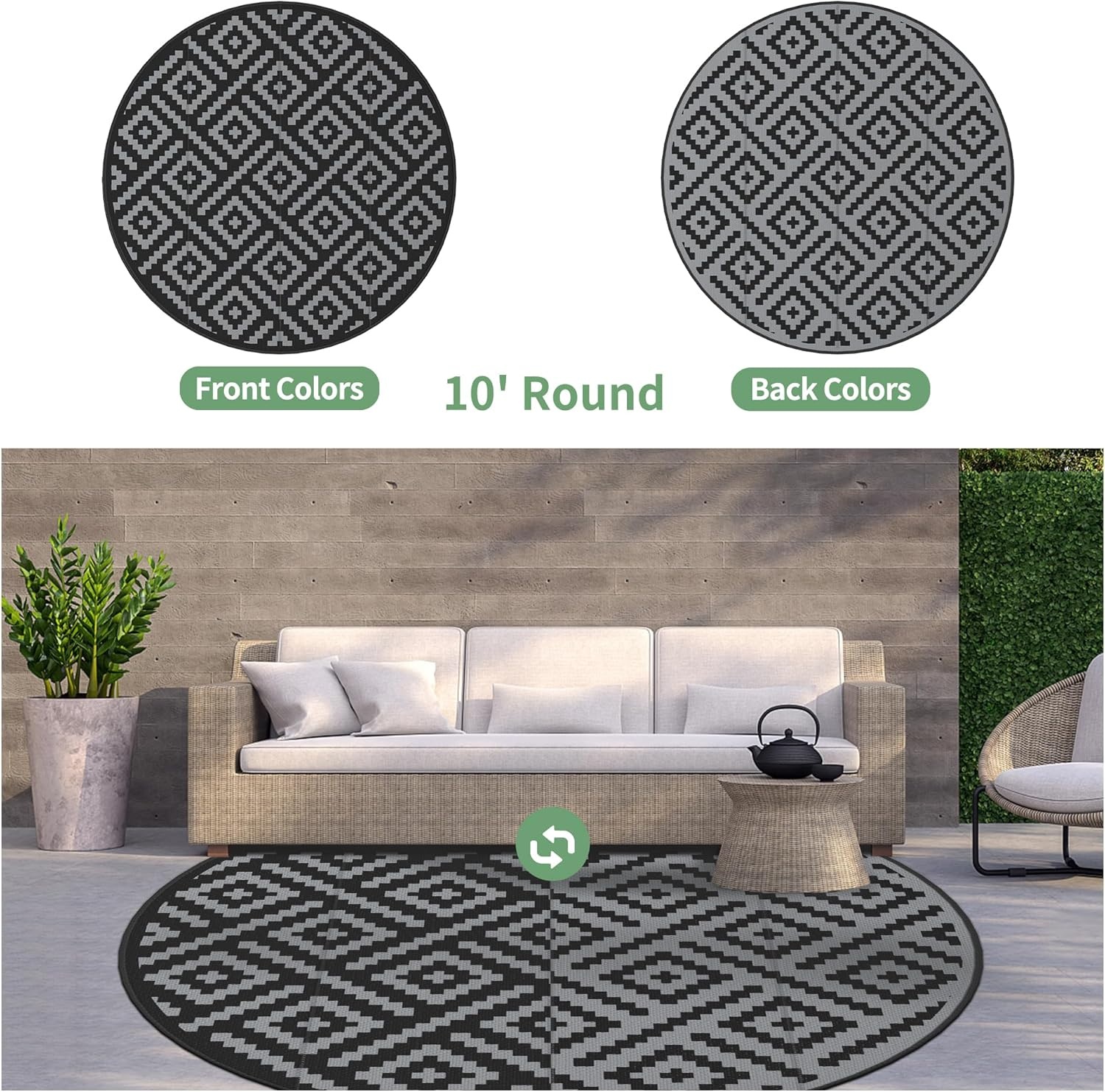 image:imageGENIMO Outdoor Rug for Patio Clearance 5x8 Reversible Plastic Straw Rugs Lightweight Waterproof RV Camping Mat for Camper Balcony Deck Backyard Picnic BlackBrownBlackgray