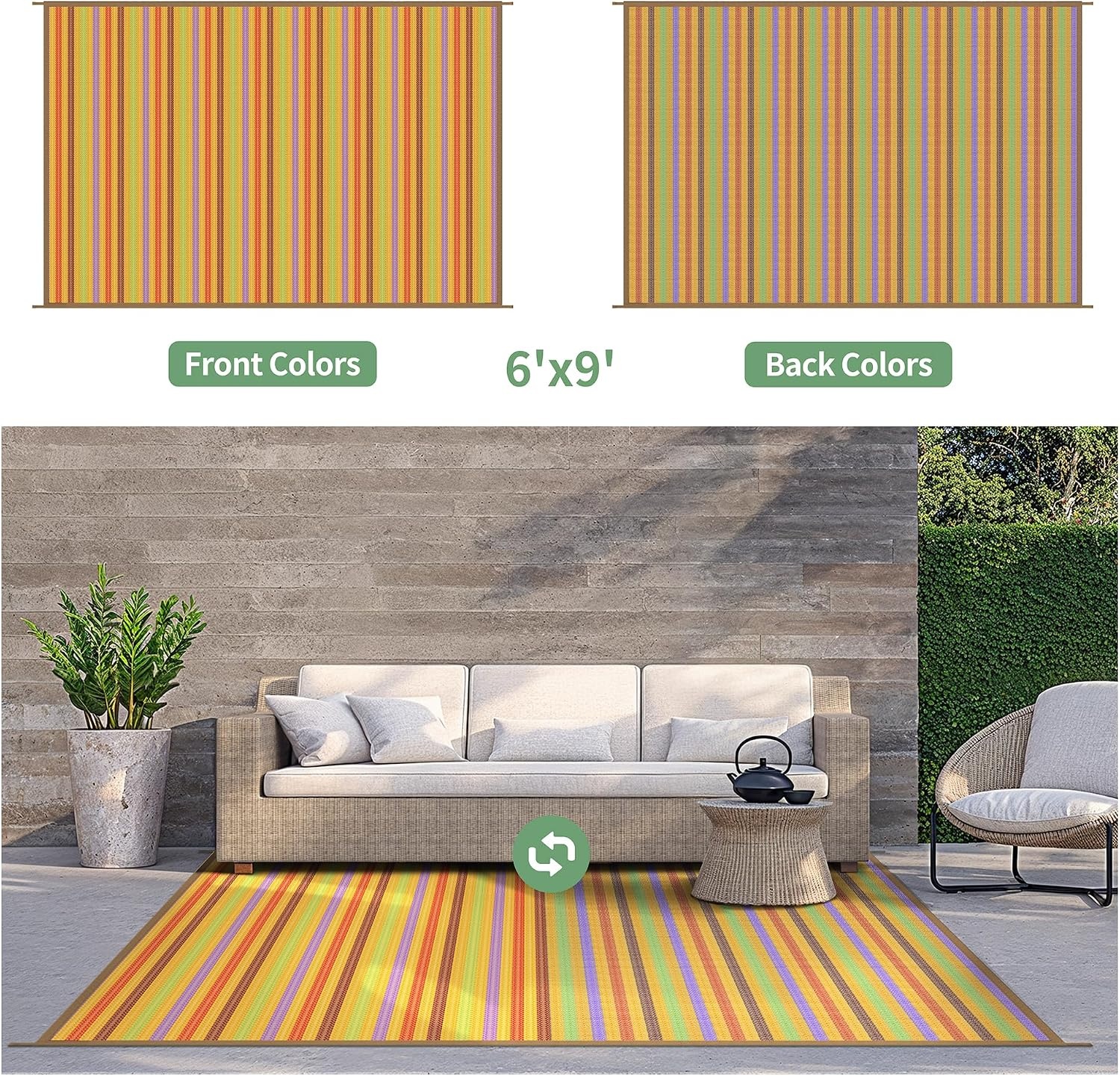 image:imageGENIMO Outdoor Rug for Patio Clearance 5x8 Reversible Plastic Straw Rugs Lightweight Waterproof RV Camping Mat for Camper Balcony Deck Backyard Picnic BlackBrownRainbow