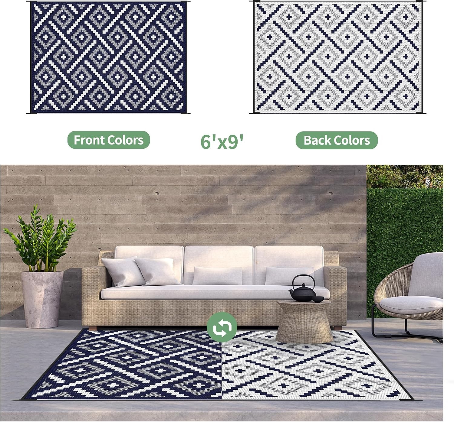 image:imageGENIMO Outdoor Rug for Patio Clearance 5x8 Reversible Plastic Straw Rugs Lightweight Waterproof RV Camping Mat for Camper Balcony Deck Backyard Picnic BlackBrownMixnavybluewhite
