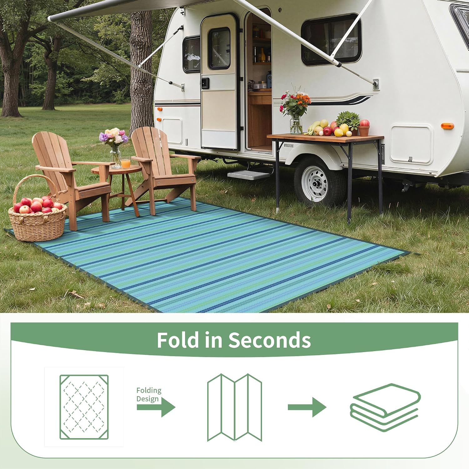 image:imageGENIMO Outdoor Rug for Patio Clearance 5x8 Reversible Plastic Straw Rugs Lightweight Waterproof RV Camping Mat for Camper Balcony Deck Backyard Picnic BlackBrownLightblue