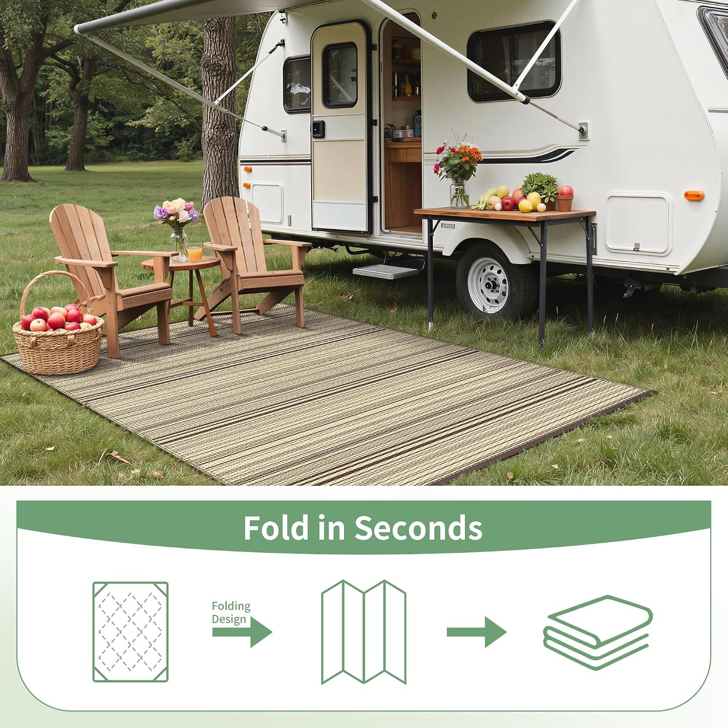 image:imageGENIMO Outdoor Rug for Patio Clearance 5x8 Reversible Plastic Straw Rugs Lightweight Waterproof RV Camping Mat for Camper Balcony Deck Backyard Picnic BlackBrownLightcoffeebeige