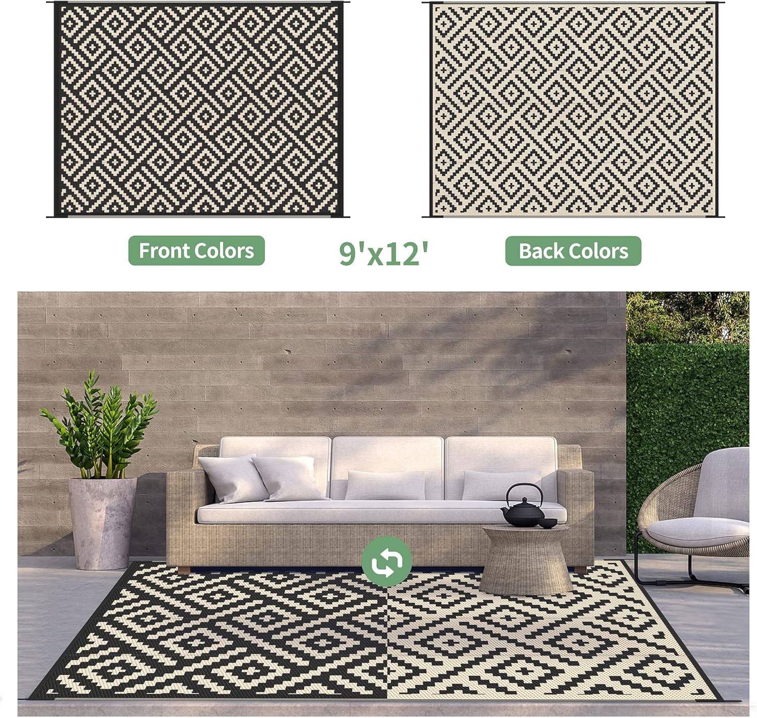 image:imageGENIMO Outdoor Rug for Patio Clearance 5x8 Reversible Plastic Straw Rugs Lightweight Waterproof RV Camping Mat for Camper Balcony Deck Backyard Picnic BlackBrownBlackbeige
