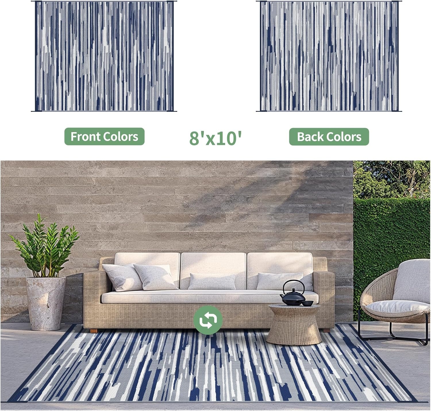 image:imageGENIMO Outdoor Rug for Patio Clearance 5x8 Reversible Plastic Straw Rugs Lightweight Waterproof RV Camping Mat for Camper Balcony Deck Backyard Picnic BlackBrownBlue White