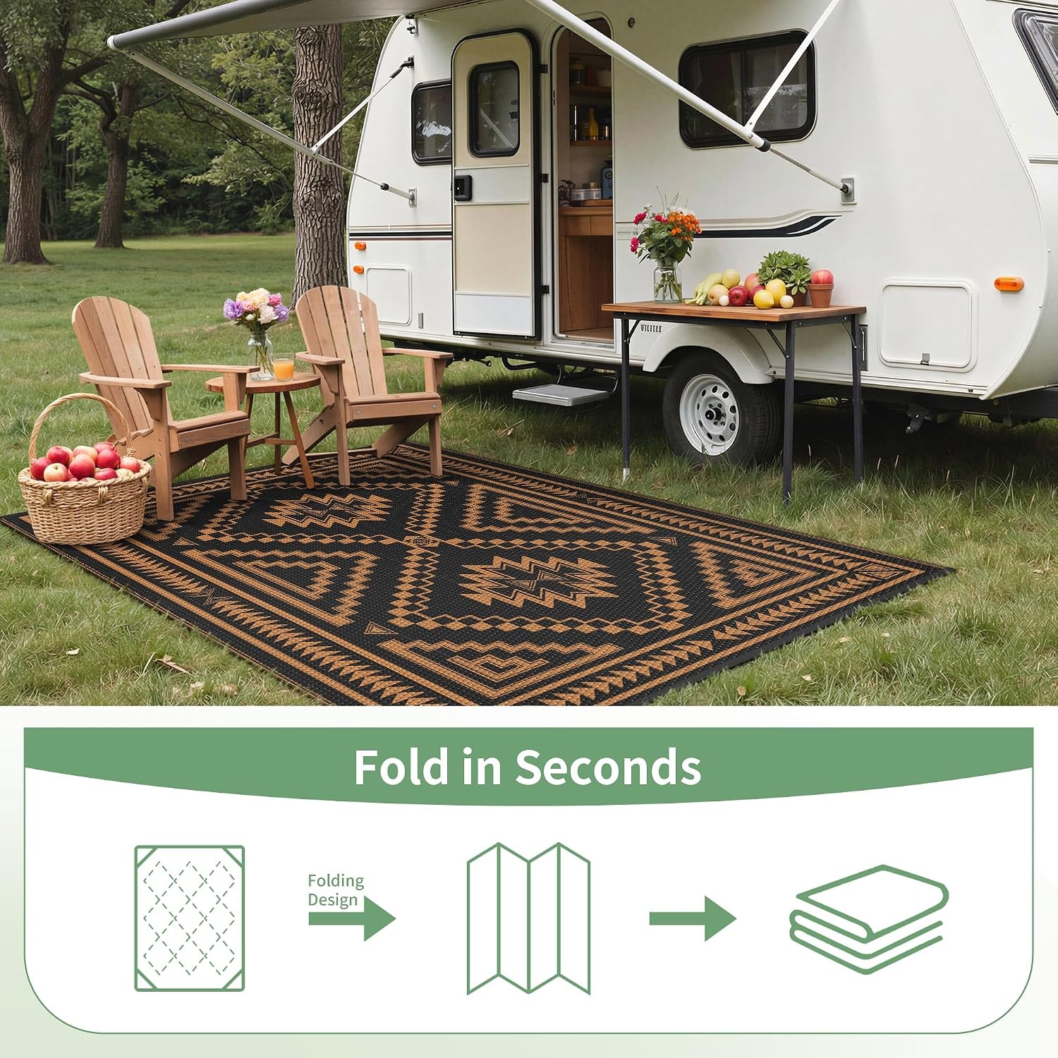 image:imageGENIMO Outdoor Rug for Patio Clearance 5x8 Reversible Plastic Straw Rugs Lightweight Waterproof RV Camping Mat for Camper Balcony Deck Backyard Picnic BlackBrownBlack Orange Aztec