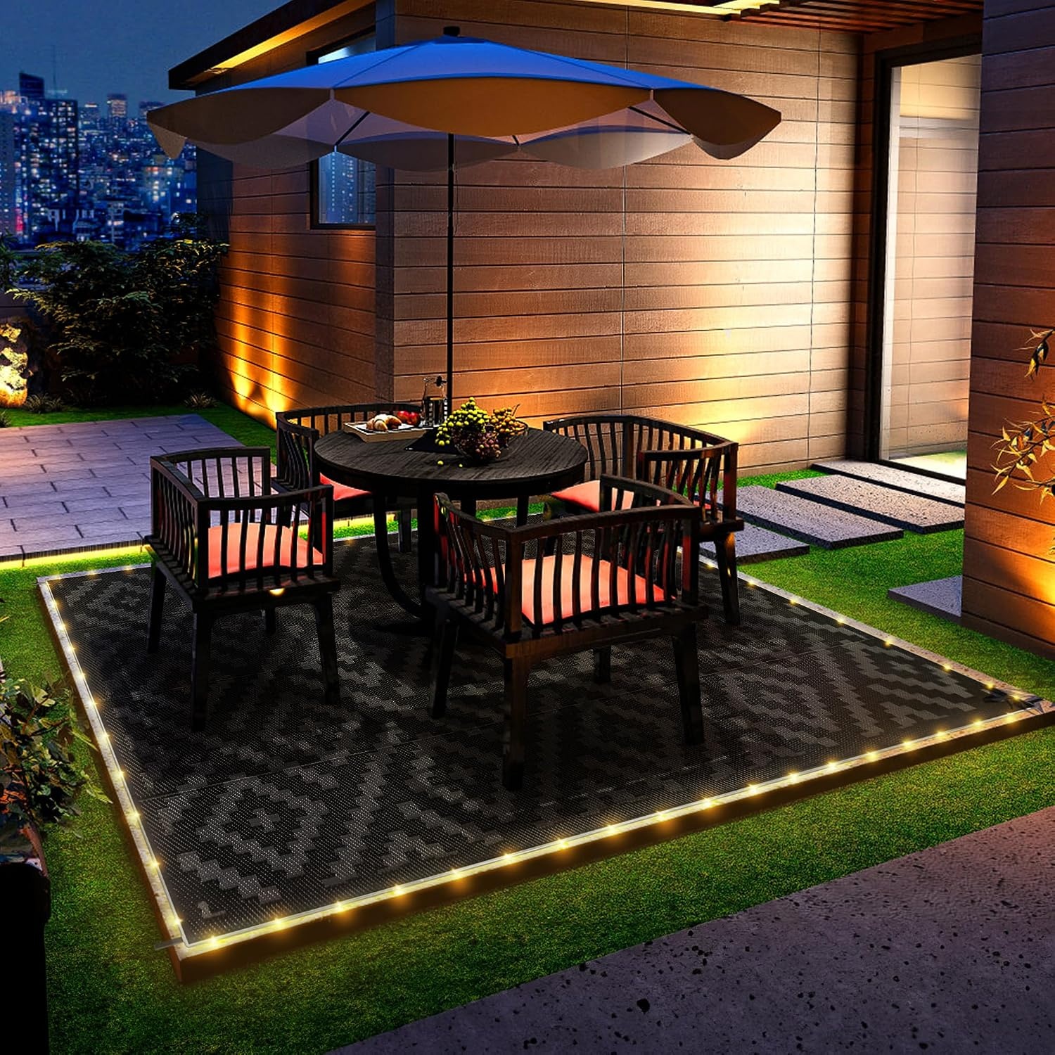 image:imageGENIMO Outdoor Rug for Patio Clearance 5x8 Reversible Plastic Straw Rugs Lightweight Waterproof RV Camping Mat for Camper Balcony Deck Backyard Picnic BlackBrownBlackgray Led