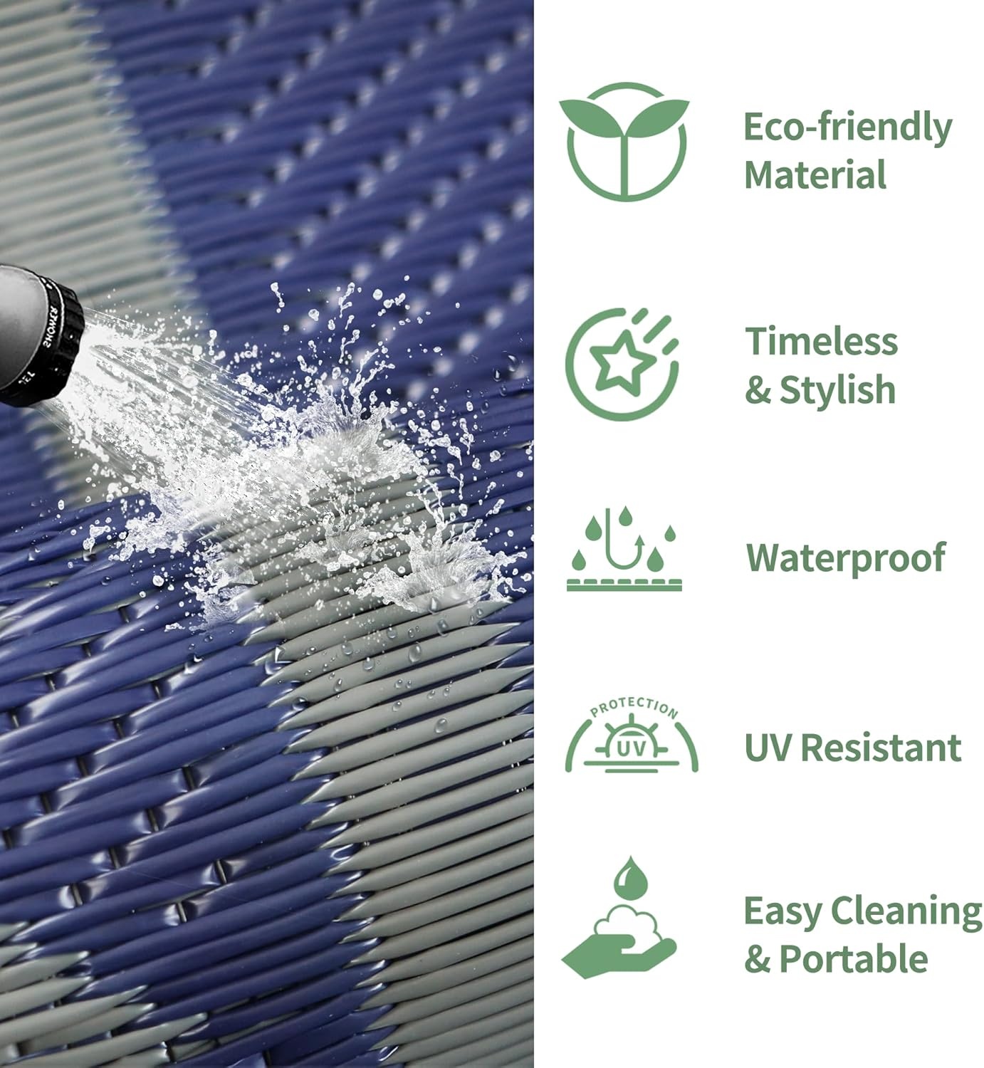 image:imageGENIMO Outdoor Rug for Patio Clearance 5x8 Reversible Plastic Straw Rugs Lightweight Waterproof RV Camping Mat for Camper Balcony Deck Backyard Picnic BlackBrownBlue Grey Aztec
