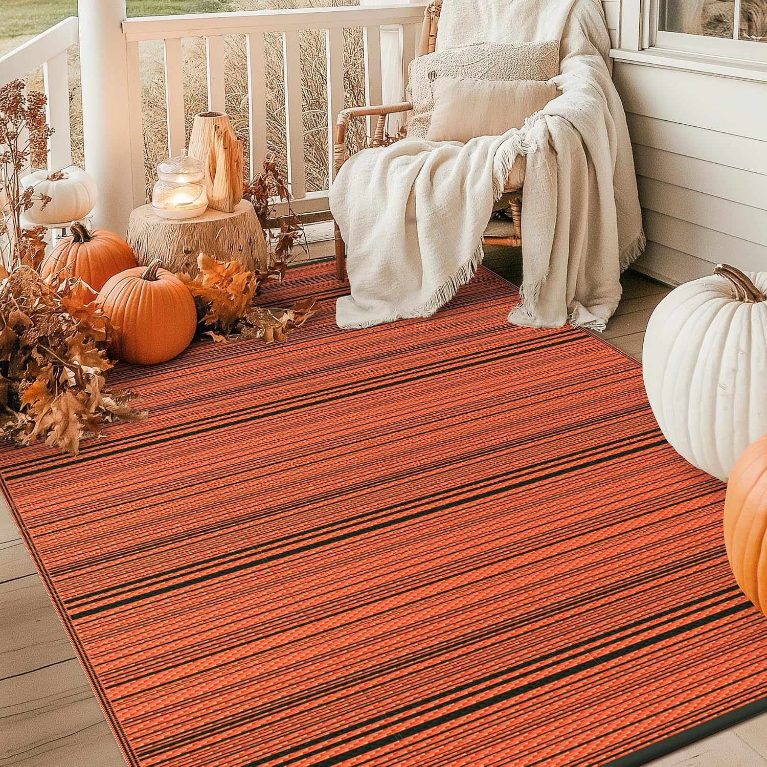 image:imageGENIMO Outdoor Rug for Patio Clearance 5x8 Reversible Plastic Straw Rugs Lightweight Waterproof RV Camping Mat for Camper Balcony Deck Backyard Picnic BlackBrownOrange Blackw