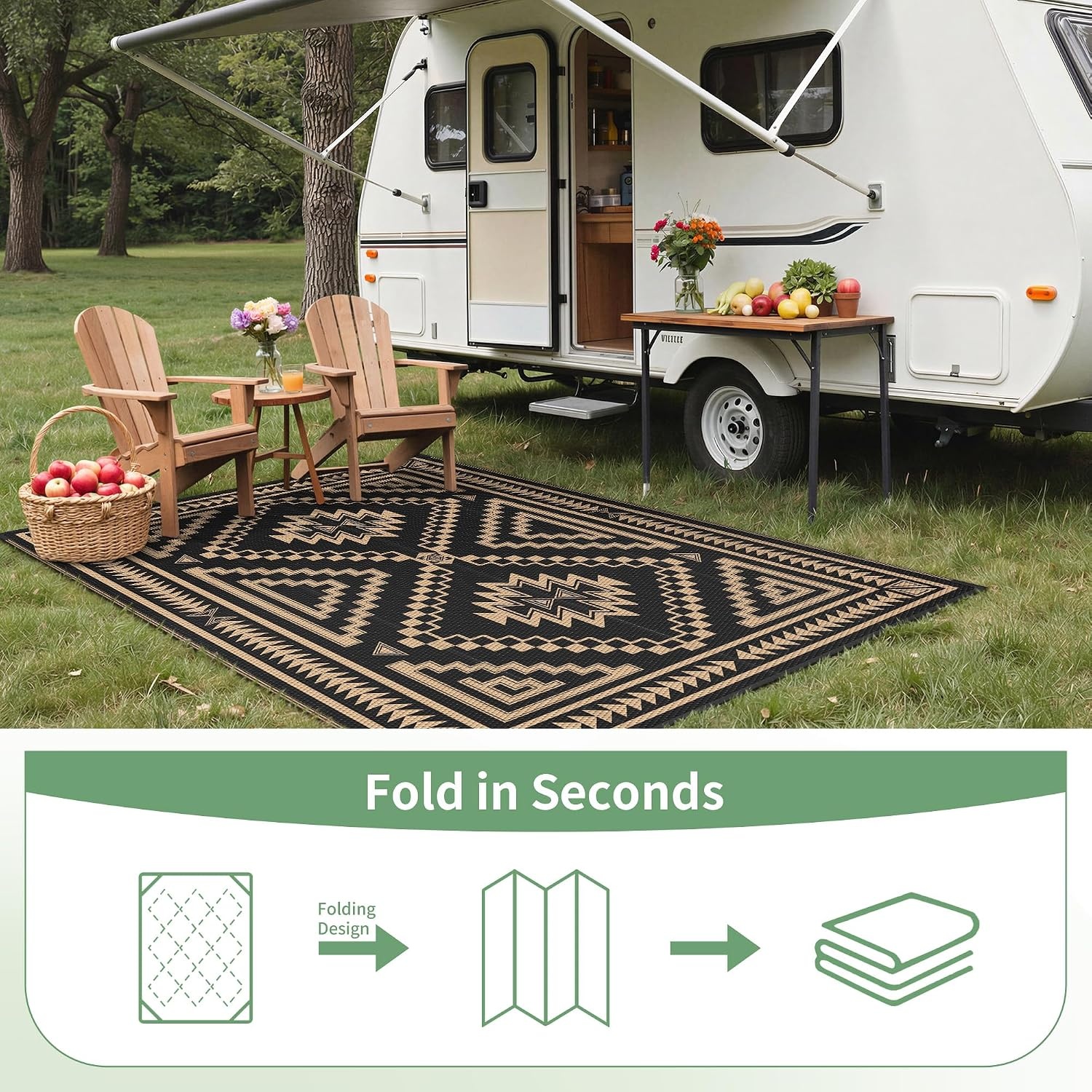 image:imageGENIMO Outdoor Rug for Patio Clearance 5x8 Reversible Plastic Straw Rugs Lightweight Waterproof RV Camping Mat for Camper Balcony Deck Backyard Picnic BlackBrownBlack Brown Aztec