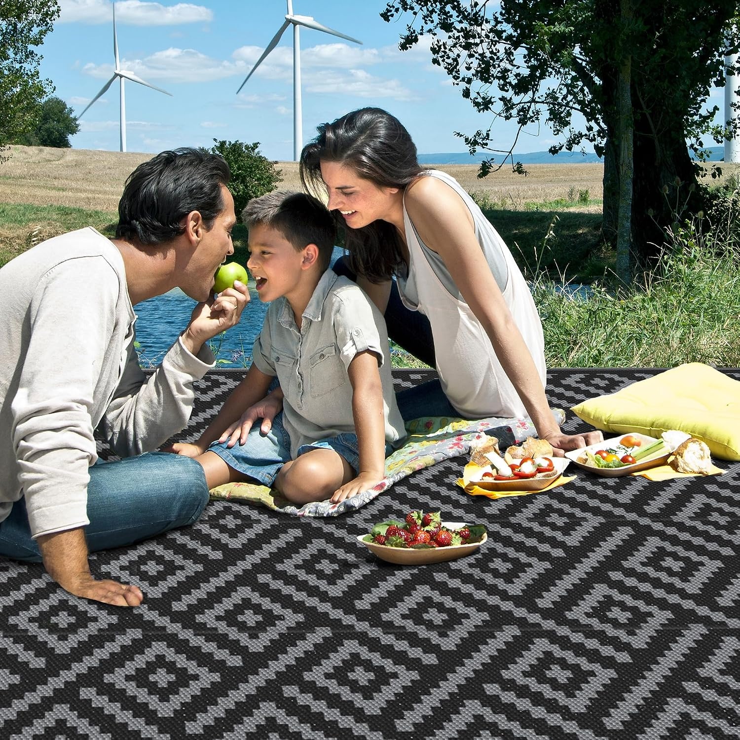 image:imageGENIMO Outdoor Rug for Patio Clearance 5x8 Reversible Plastic Straw Rugs Lightweight Waterproof RV Camping Mat for Camper Balcony Deck Backyard Picnic BlackBrownBlackgray