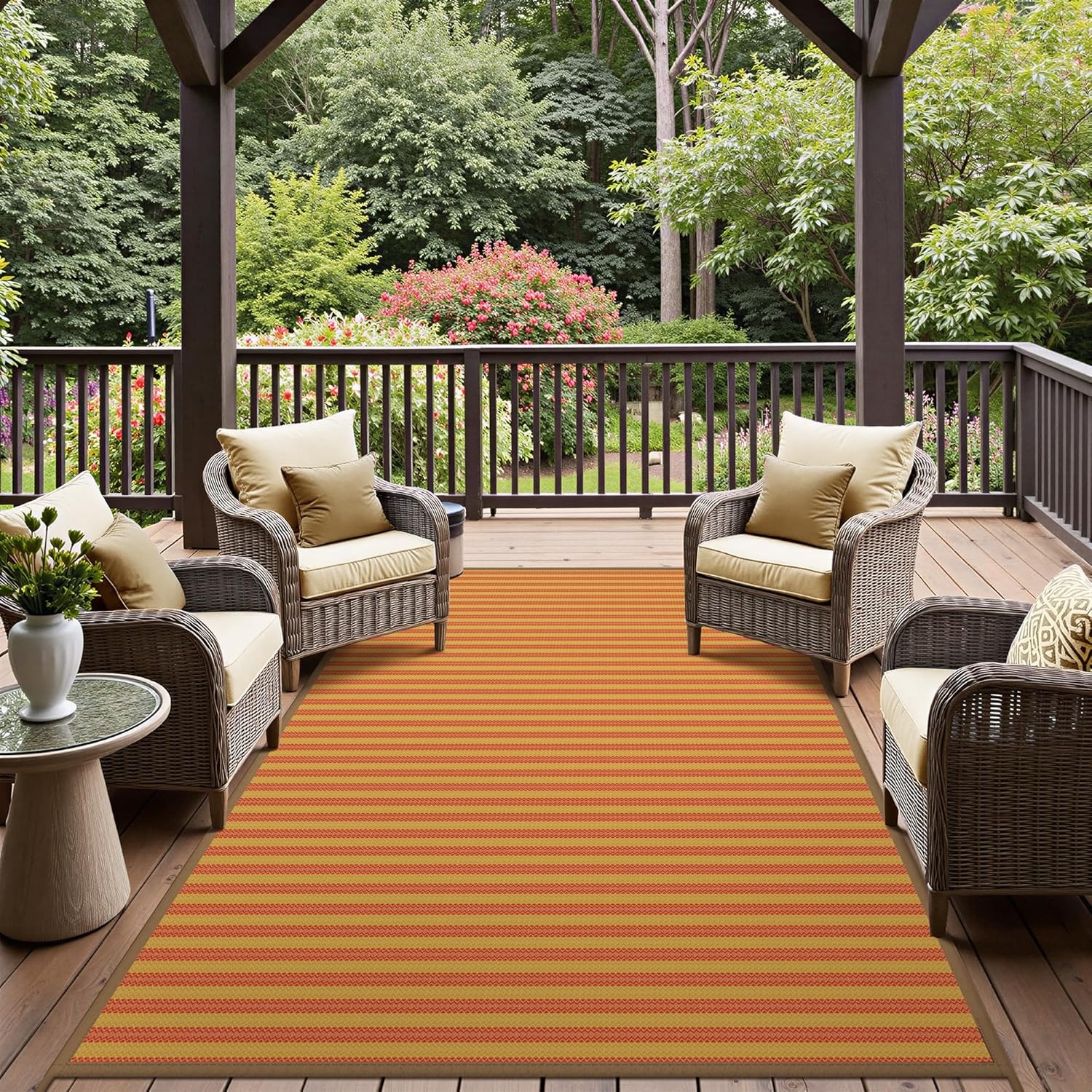 image:imageGENIMO Outdoor Rug for Patio Clearance 5x8 Reversible Plastic Straw Rugs Lightweight Waterproof RV Camping Mat for Camper Balcony Deck Backyard Picnic BlackBrownOrange