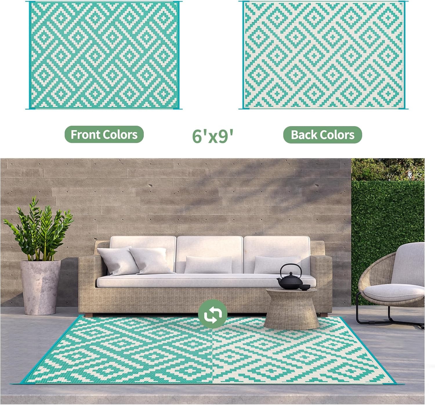 image:imageGENIMO Outdoor Rug for Patio Clearance 5x8 Reversible Plastic Straw Rugs Lightweight Waterproof RV Camping Mat for Camper Balcony Deck Backyard Picnic BlackBrownLakegreenbeigewhite