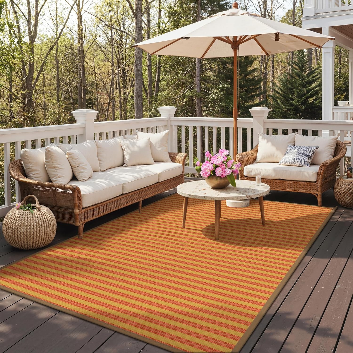 image:imageGENIMO Outdoor Rug for Patio Clearance 5x8 Reversible Plastic Straw Rugs Lightweight Waterproof RV Camping Mat for Camper Balcony Deck Backyard Picnic BlackBrownOrange