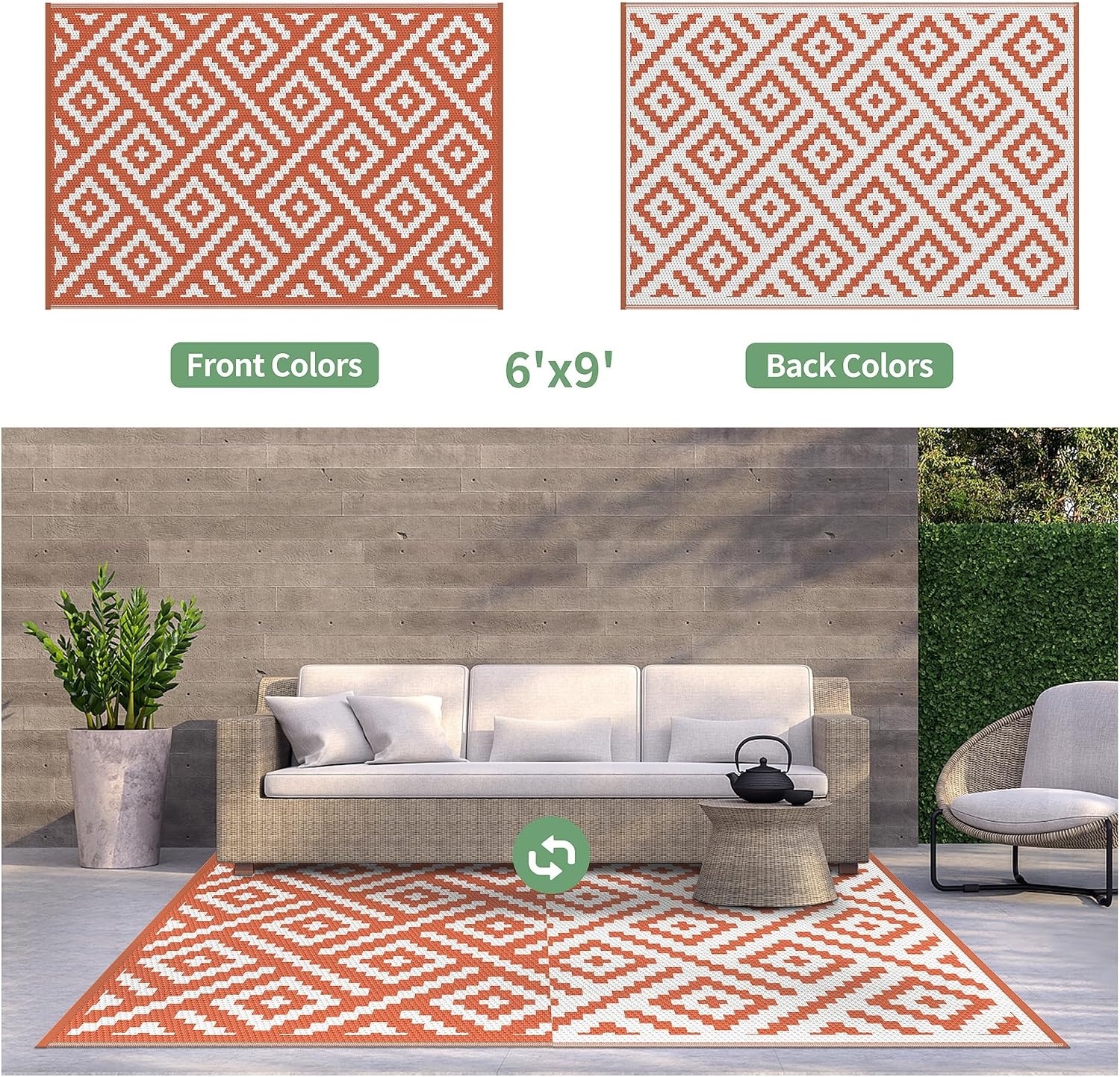 image:imageGENIMO Outdoor Rug for Patio Clearance 5x8 Reversible Plastic Straw Rugs Lightweight Waterproof RV Camping Mat for Camper Balcony Deck Backyard Picnic BlackBrownWhiteorange