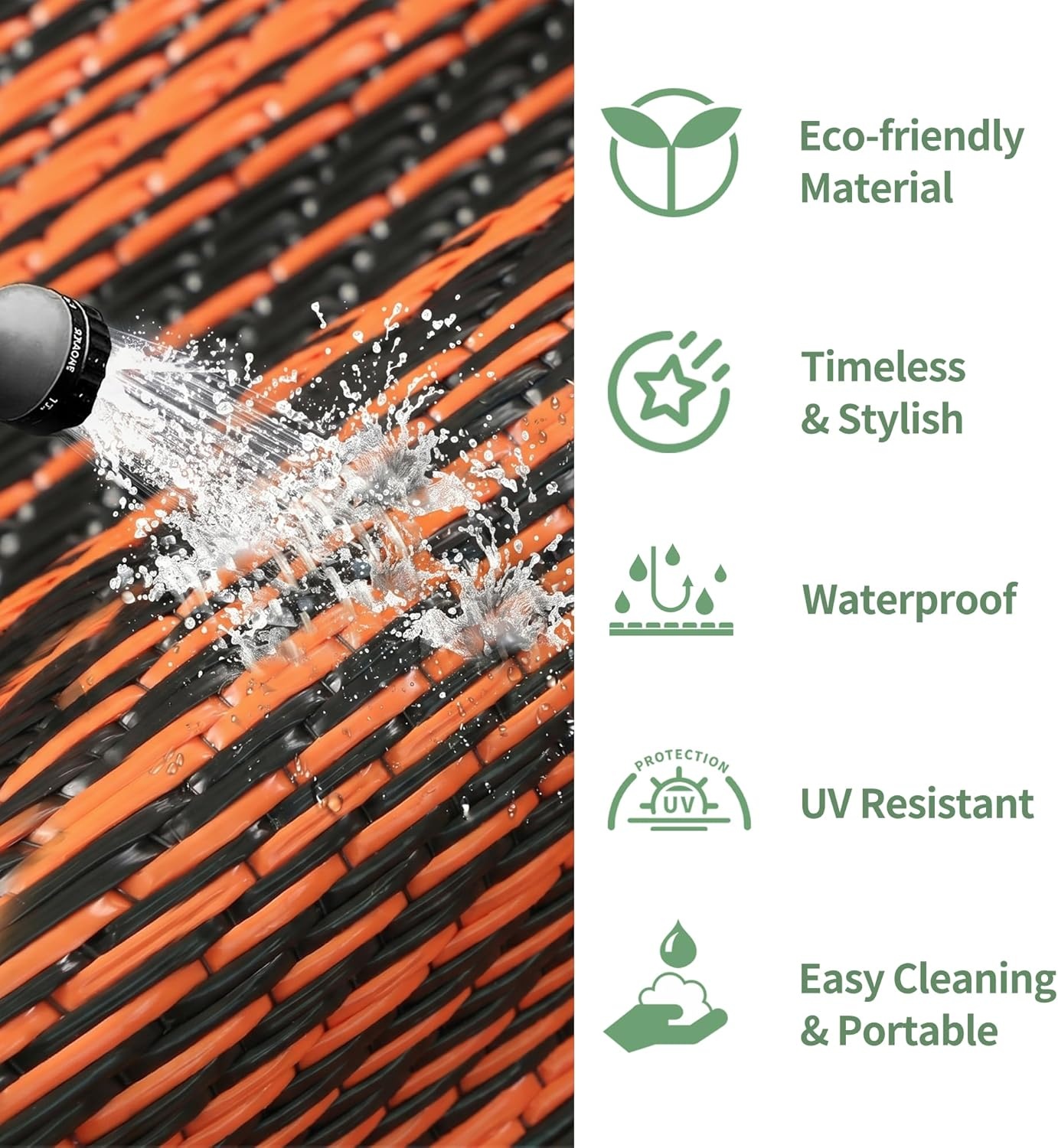 image:imageGENIMO Outdoor Rug for Patio Clearance 5x8 Reversible Plastic Straw Rugs Lightweight Waterproof RV Camping Mat for Camper Balcony Deck Backyard Picnic BlackBrownOrange Blackw