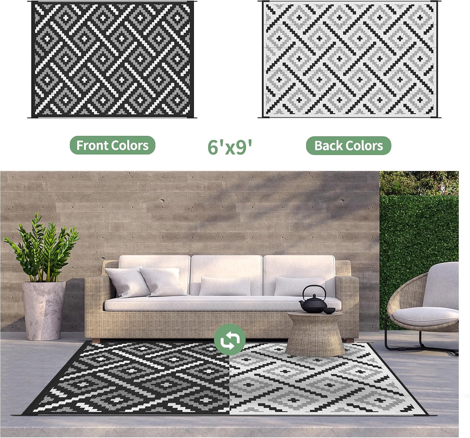 image:imageGENIMO Outdoor Rug for Patio Clearance 5x8 Reversible Plastic Straw Rugs Lightweight Waterproof RV Camping Mat for Camper Balcony Deck Backyard Picnic BlackBrownMixblackwhite