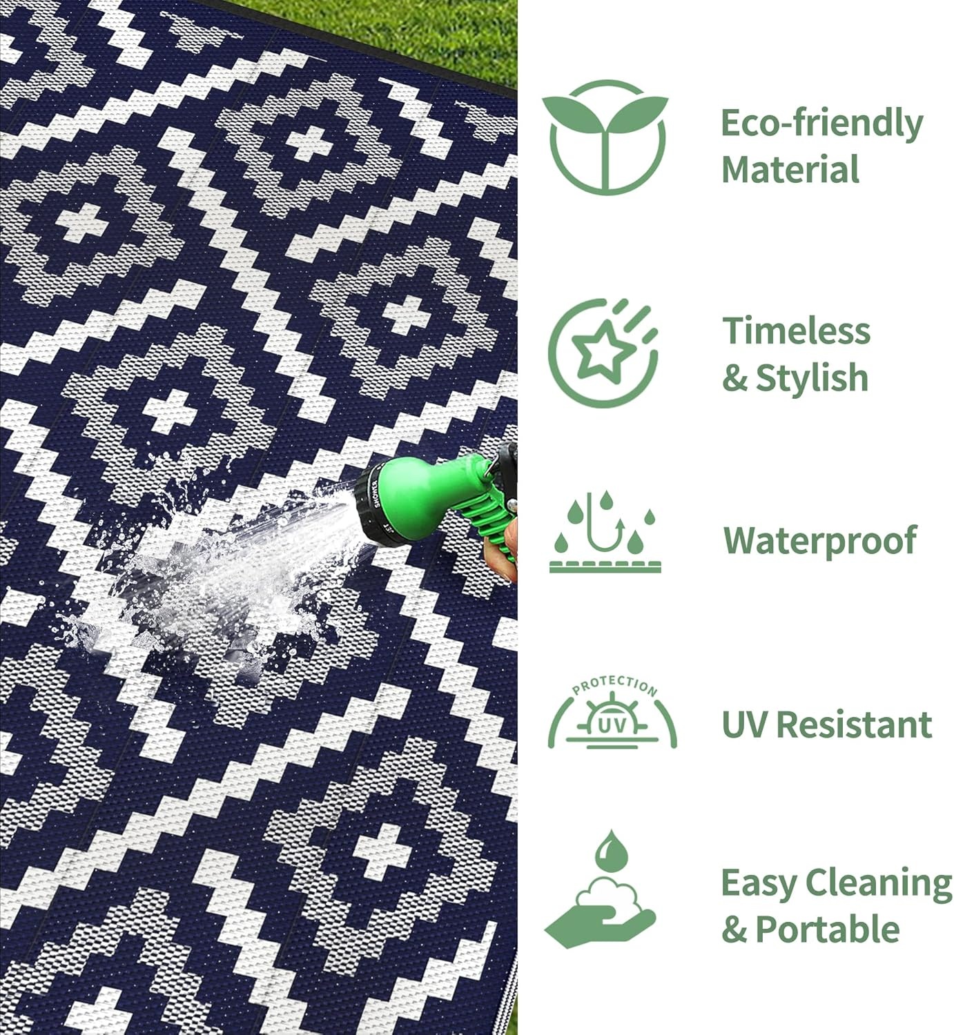 image:imageGENIMO Outdoor Rug for Patio Clearance 5x8 Reversible Plastic Straw Rugs Lightweight Waterproof RV Camping Mat for Camper Balcony Deck Backyard Picnic BlackBrownMixnavybluewhite
