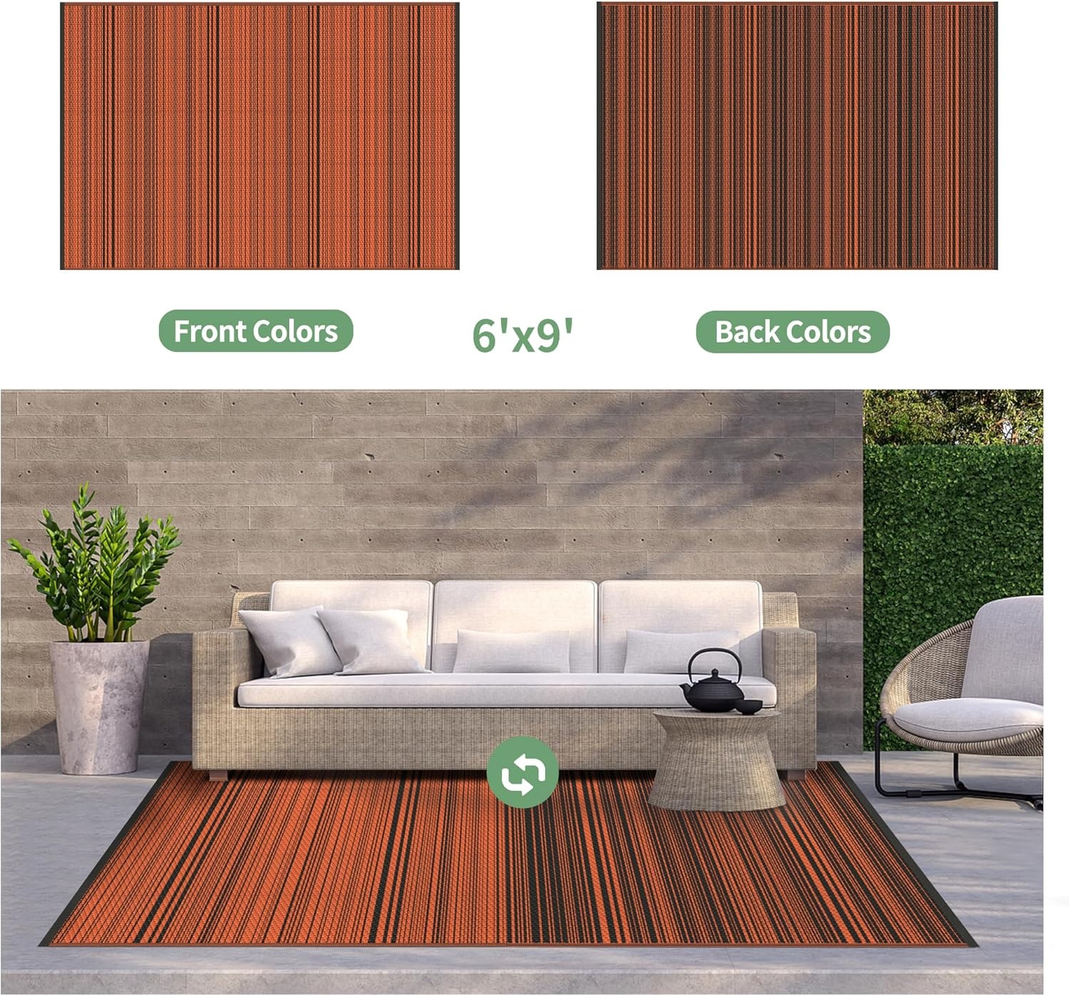 image:imageGENIMO Outdoor Rug for Patio Clearance 5x8 Reversible Plastic Straw Rugs Lightweight Waterproof RV Camping Mat for Camper Balcony Deck Backyard Picnic BlackBrownOrange Blackw