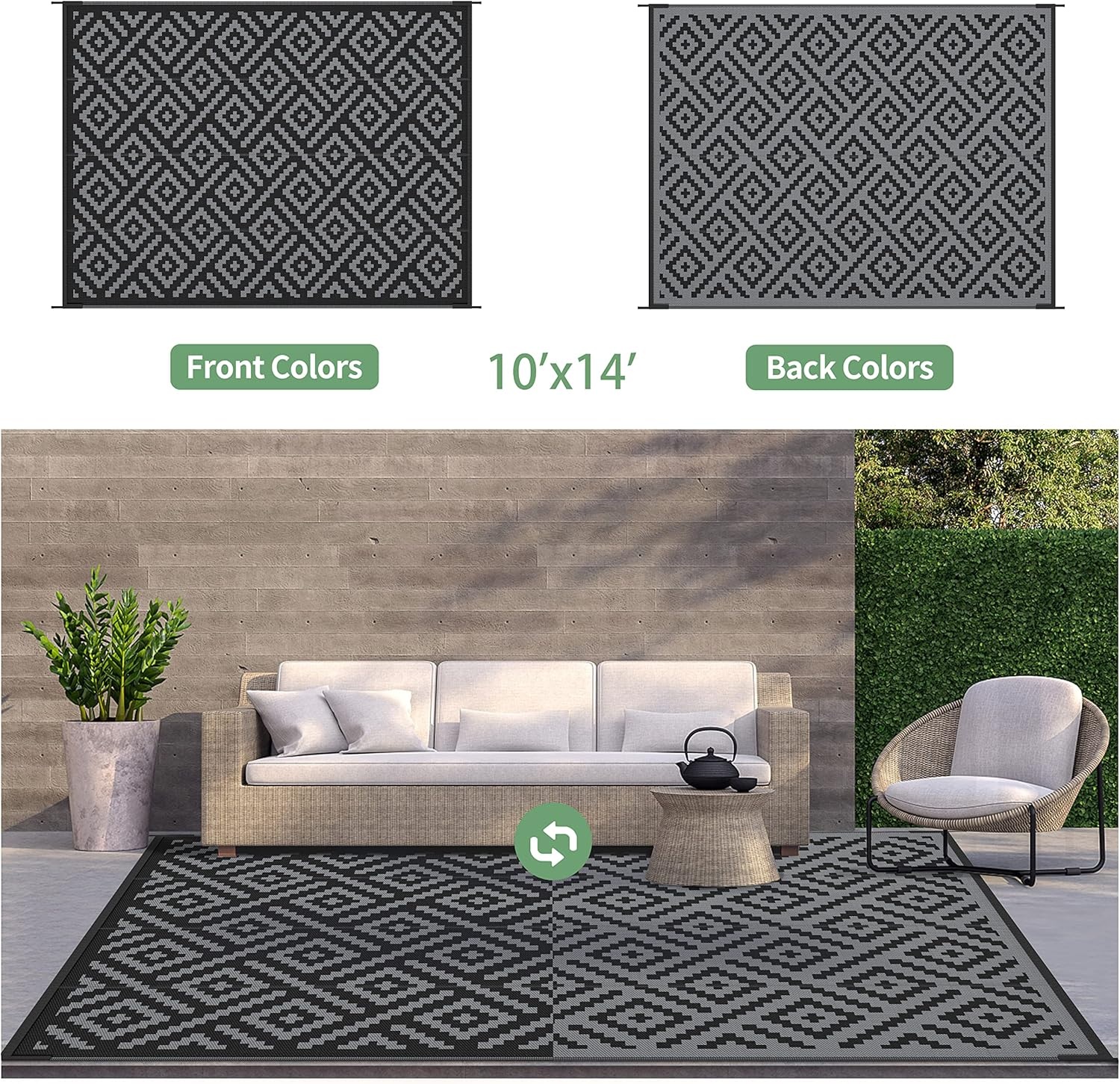 image:imageGENIMO Outdoor Rug for Patio Clearance 5x8 Reversible Plastic Straw Rugs Lightweight Waterproof RV Camping Mat for Camper Balcony Deck Backyard Picnic BlackBrownBlackgray