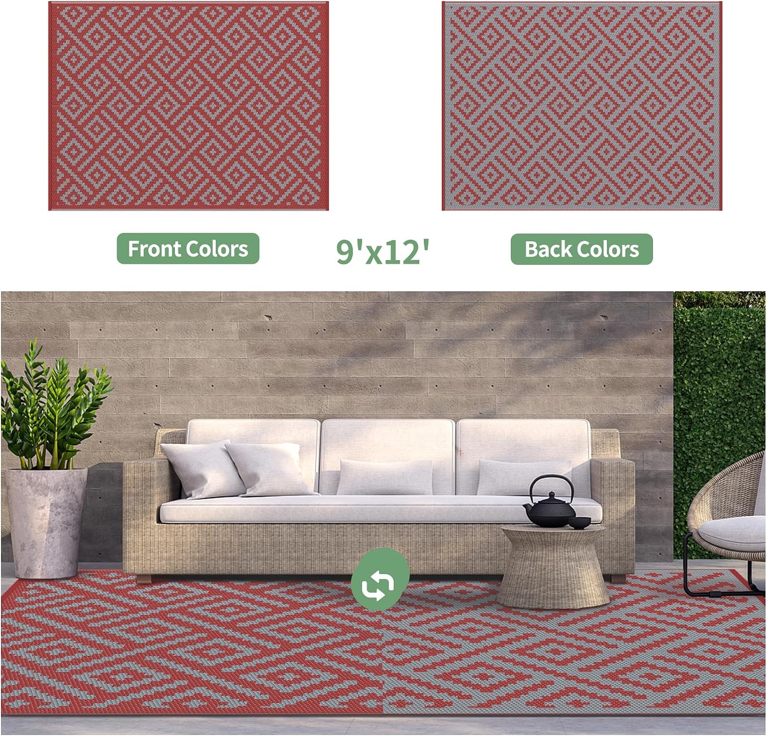 image:imageGENIMO Outdoor Rug for Patio Clearance 5x8 Reversible Plastic Straw Rugs Lightweight Waterproof RV Camping Mat for Camper Balcony Deck Backyard Picnic BlackBrownRed Grey