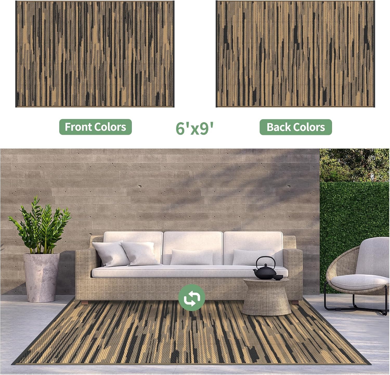 image:imageGENIMO Outdoor Rug for Patio Clearance 5x8 Reversible Plastic Straw Rugs Lightweight Waterproof RV Camping Mat for Camper Balcony Deck Backyard Picnic BlackBrownDeep Walnut Brown