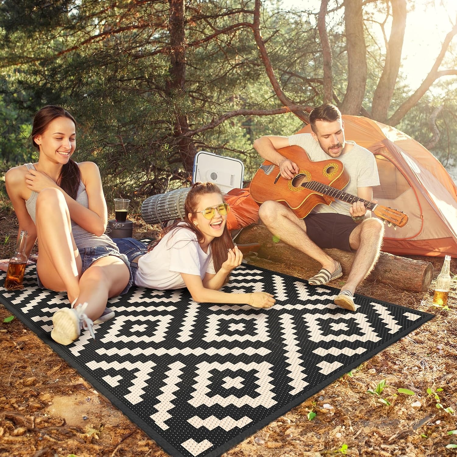 image:imageGENIMO Outdoor Rug for Patio Clearance 5x8 Reversible Plastic Straw Rugs Lightweight Waterproof RV Camping Mat for Camper Balcony Deck Backyard Picnic BlackBrownBlackbeige