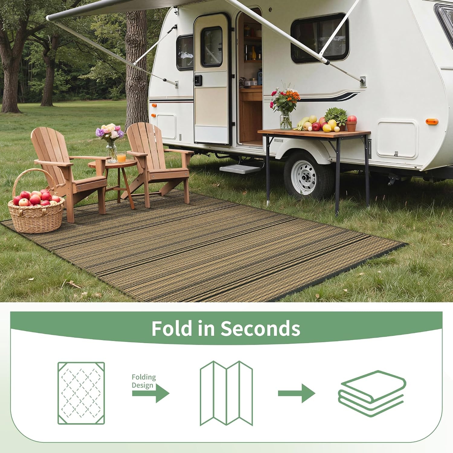 image:imageGENIMO Outdoor Rug for Patio Clearance 5x8 Reversible Plastic Straw Rugs Lightweight Waterproof RV Camping Mat for Camper Balcony Deck Backyard Picnic BlackBrownBlacknut Brown