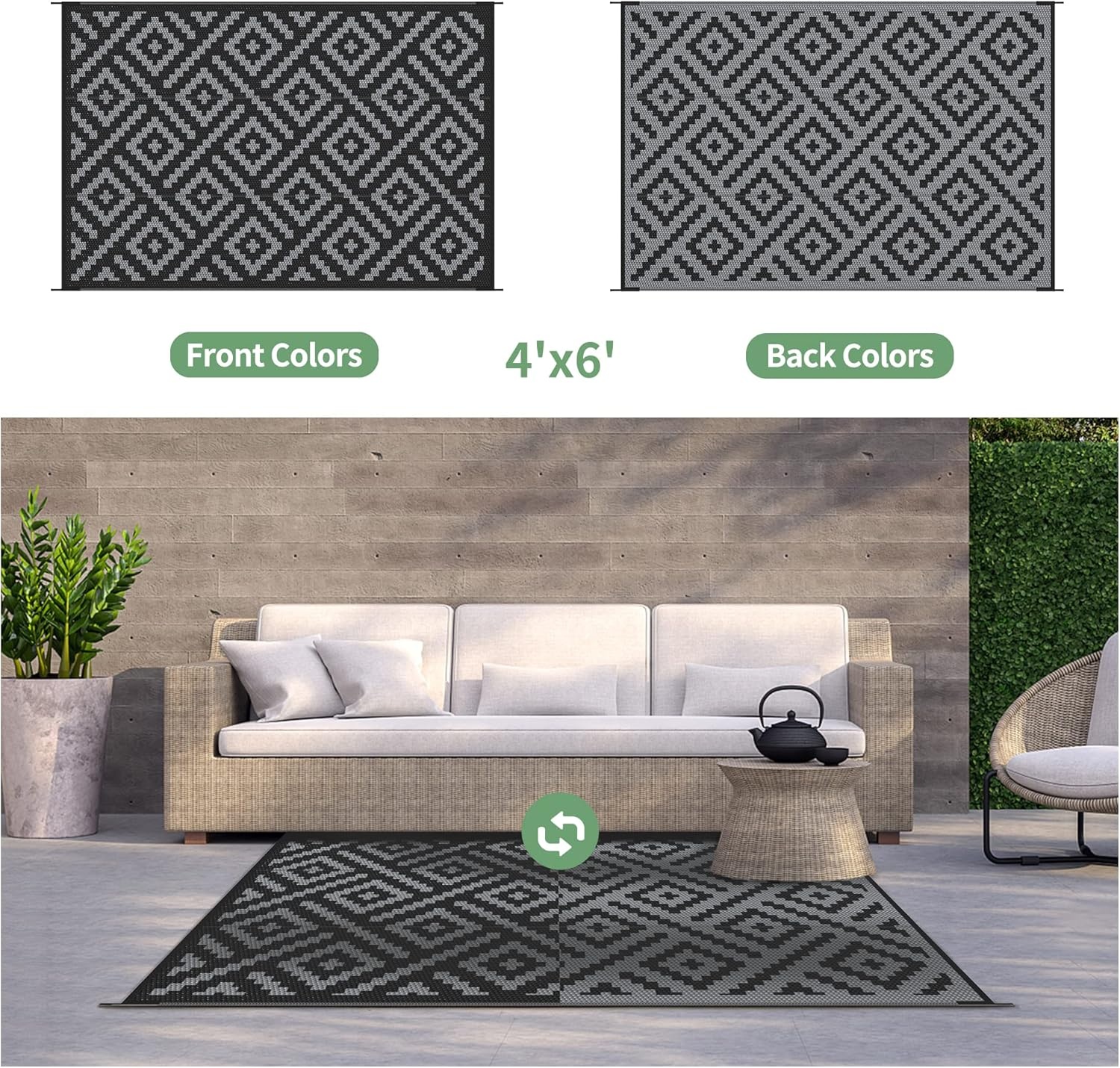image:imageGENIMO Outdoor Rug for Patio Clearance 5x8 Reversible Plastic Straw Rugs Lightweight Waterproof RV Camping Mat for Camper Balcony Deck Backyard Picnic BlackBrownBlackgray
