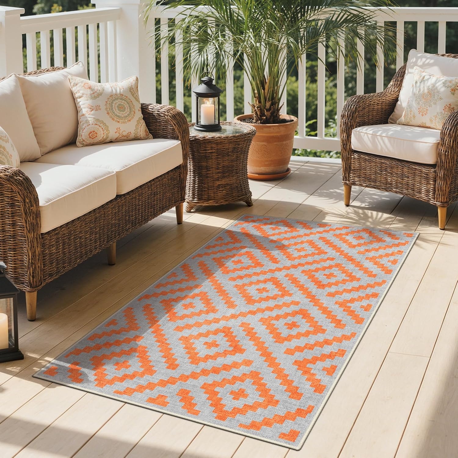 image:imageGENIMO Outdoor Rug for Patio Clearance 5x8 Reversible Plastic Straw Rugs Lightweight Waterproof RV Camping Mat for Camper Balcony Deck Backyard Picnic BlackBrownOrange Grey