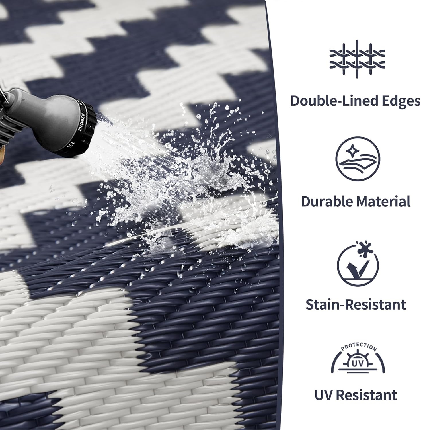 image:imageGENIMO Outdoor Rug for Patio Clearance 5x8 Reversible Plastic Straw Rugs Lightweight Waterproof RV Camping Mat for Camper Balcony Deck Backyard Picnic BlackBrownNavy Bluewhite