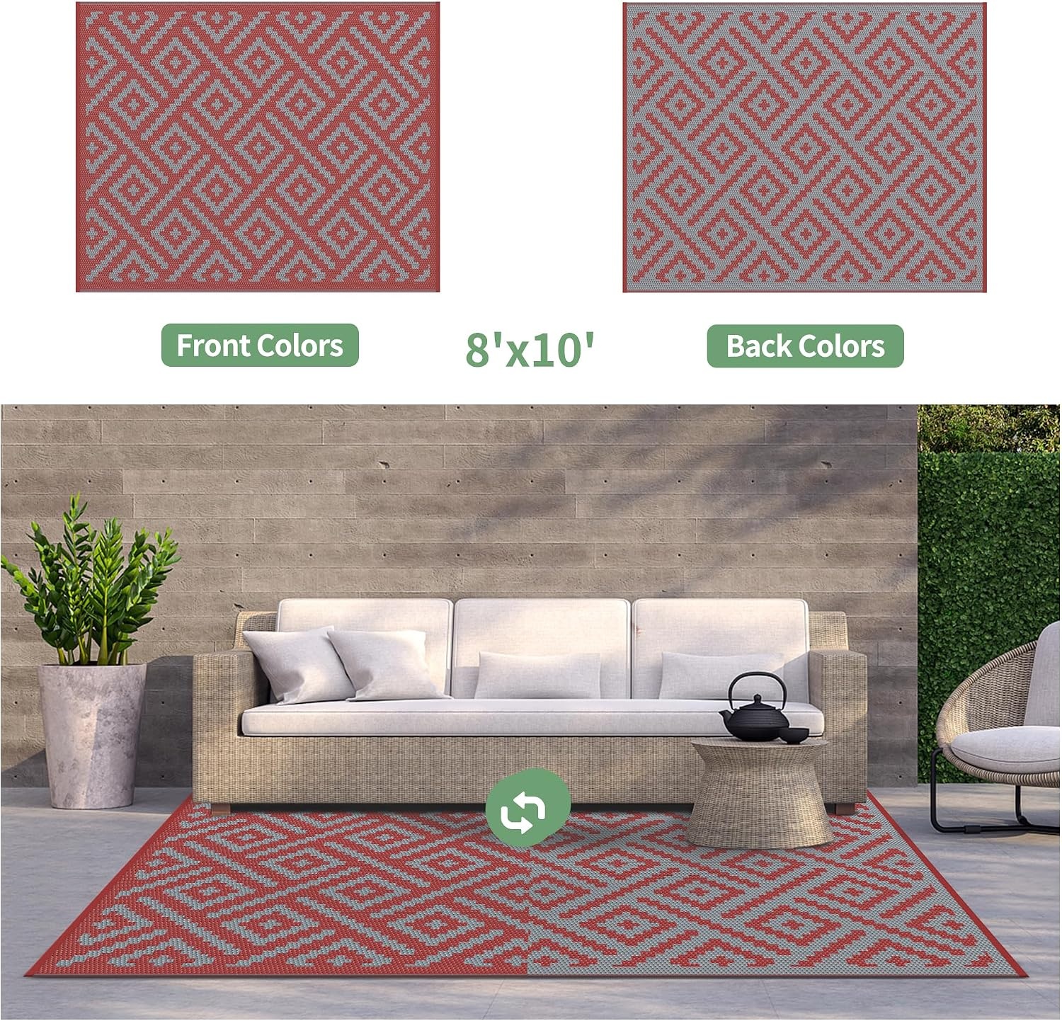 image:imageGENIMO Outdoor Rug for Patio Clearance 5x8 Reversible Plastic Straw Rugs Lightweight Waterproof RV Camping Mat for Camper Balcony Deck Backyard Picnic BlackBrownRed Grey