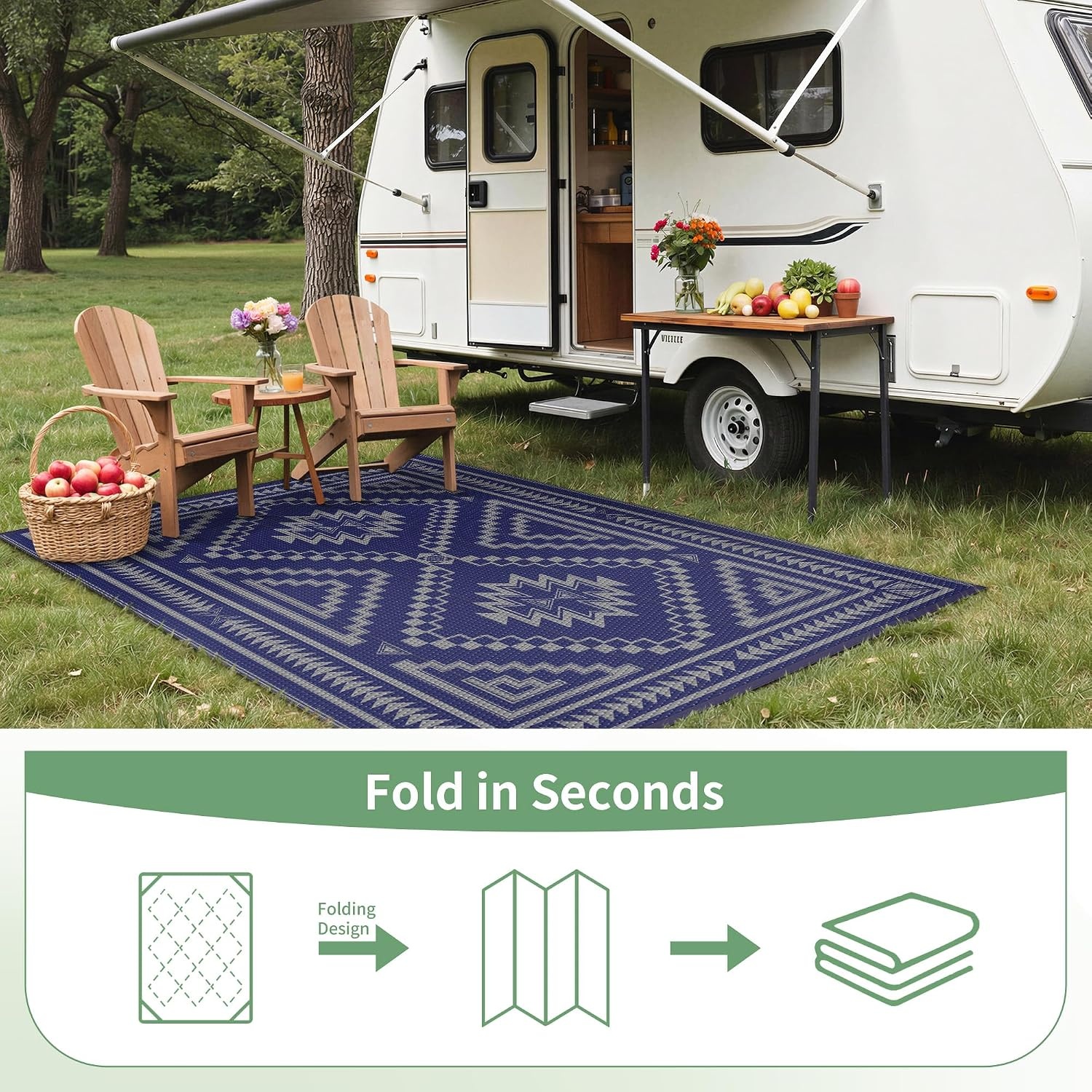image:imageGENIMO Outdoor Rug for Patio Clearance 5x8 Reversible Plastic Straw Rugs Lightweight Waterproof RV Camping Mat for Camper Balcony Deck Backyard Picnic BlackBrownBlue Grey Aztec