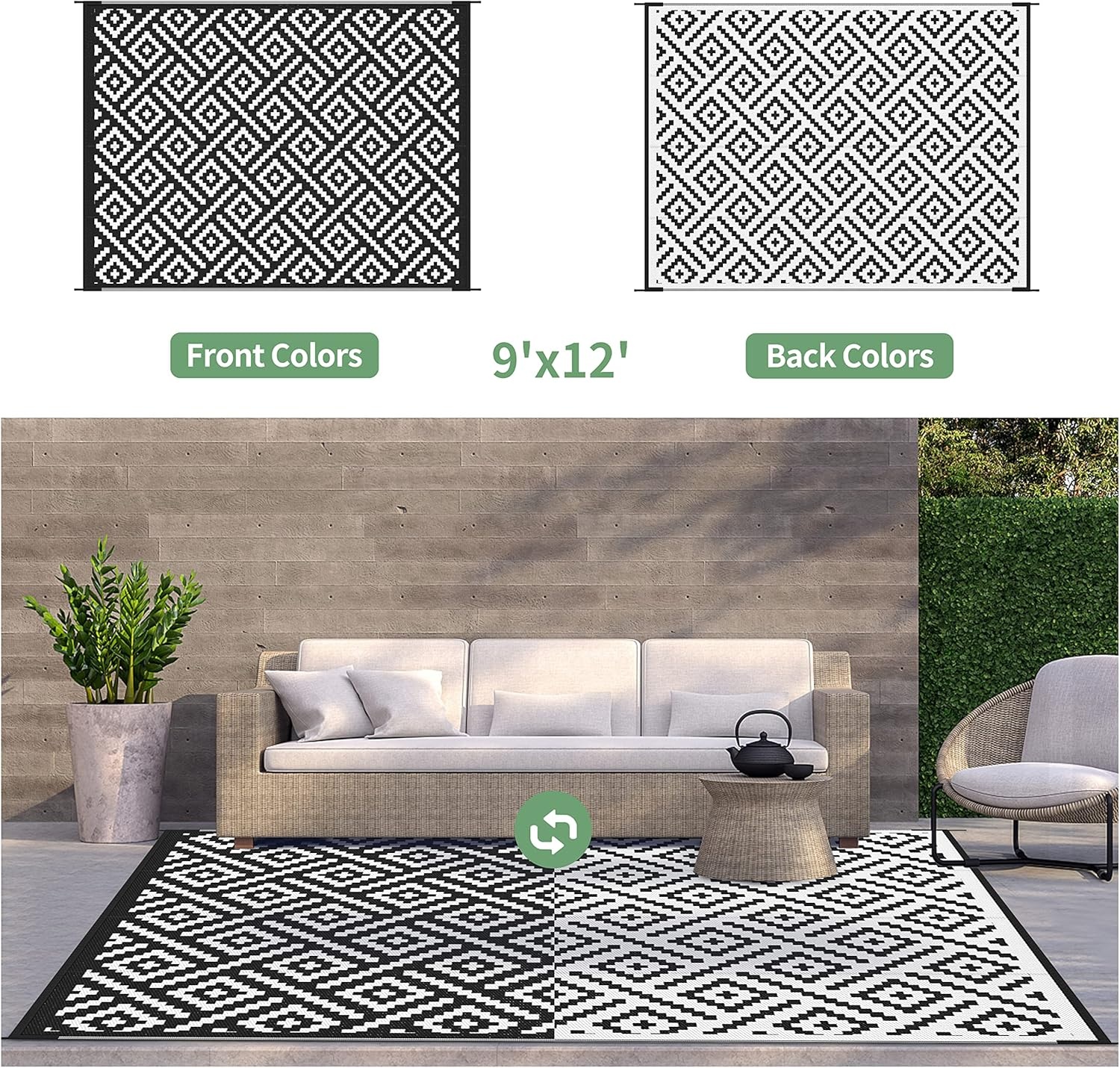 image:imageGENIMO Outdoor Rug for Patio Clearance 5x8 Reversible Plastic Straw Rugs Lightweight Waterproof RV Camping Mat for Camper Balcony Deck Backyard Picnic BlackBrownBlackwhite