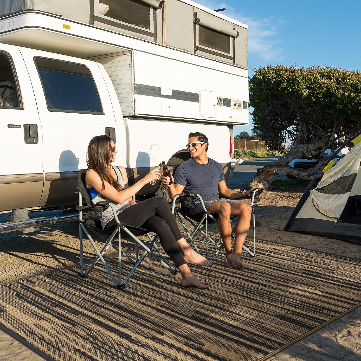 image:imageGENIMO Outdoor Rug for Patio Clearance 5x8 Reversible Plastic Straw Rugs Lightweight Waterproof RV Camping Mat for Camper Balcony Deck Backyard Picnic BlackBrownDeep Walnut Brown