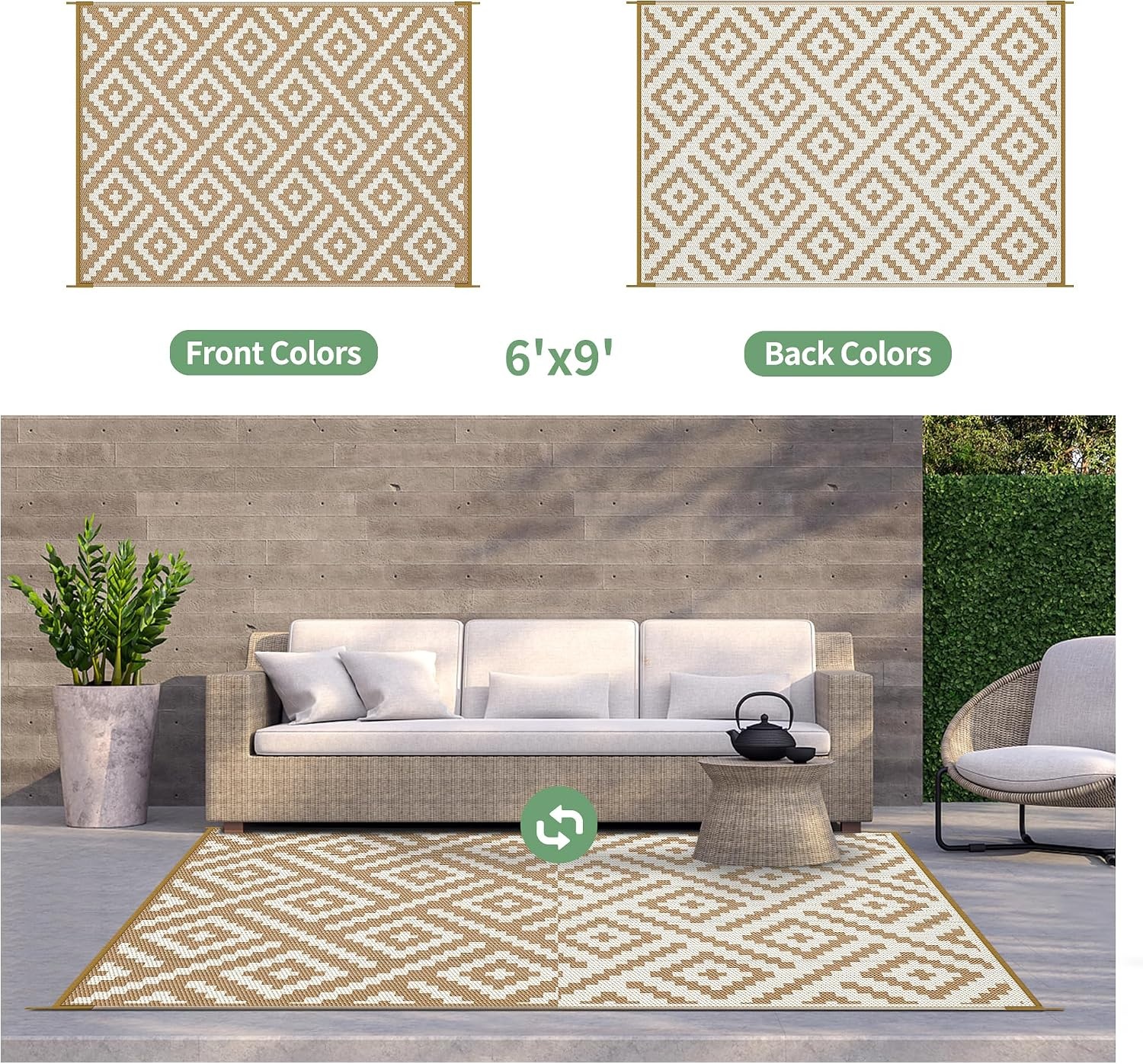 image:imageGENIMO Outdoor Rug for Patio Clearance 5x8 Reversible Plastic Straw Rugs Lightweight Waterproof RV Camping Mat for Camper Balcony Deck Backyard Picnic BlackBrownBrownwhite