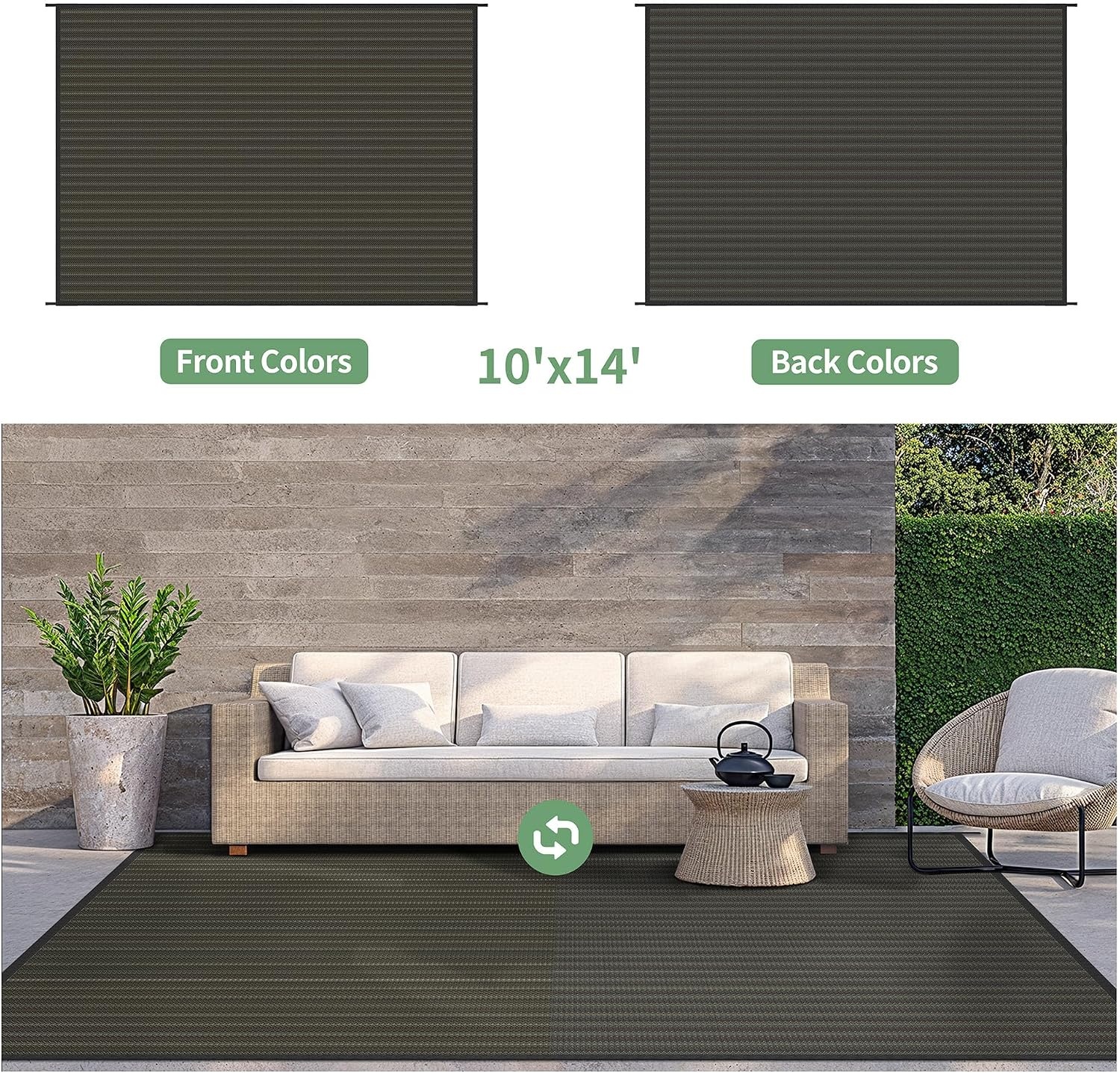 image:imageGENIMO Outdoor Rug for Patio Clearance 5x8 Reversible Plastic Straw Rugs Lightweight Waterproof RV Camping Mat for Camper Balcony Deck Backyard Picnic BlackBrownBlackbrownw