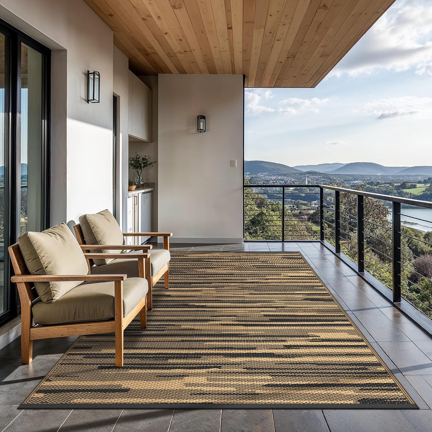 image:imageGENIMO Outdoor Rug for Patio Clearance 5x8 Reversible Plastic Straw Rugs Lightweight Waterproof RV Camping Mat for Camper Balcony Deck Backyard Picnic BlackBrownDeep Walnut Brown