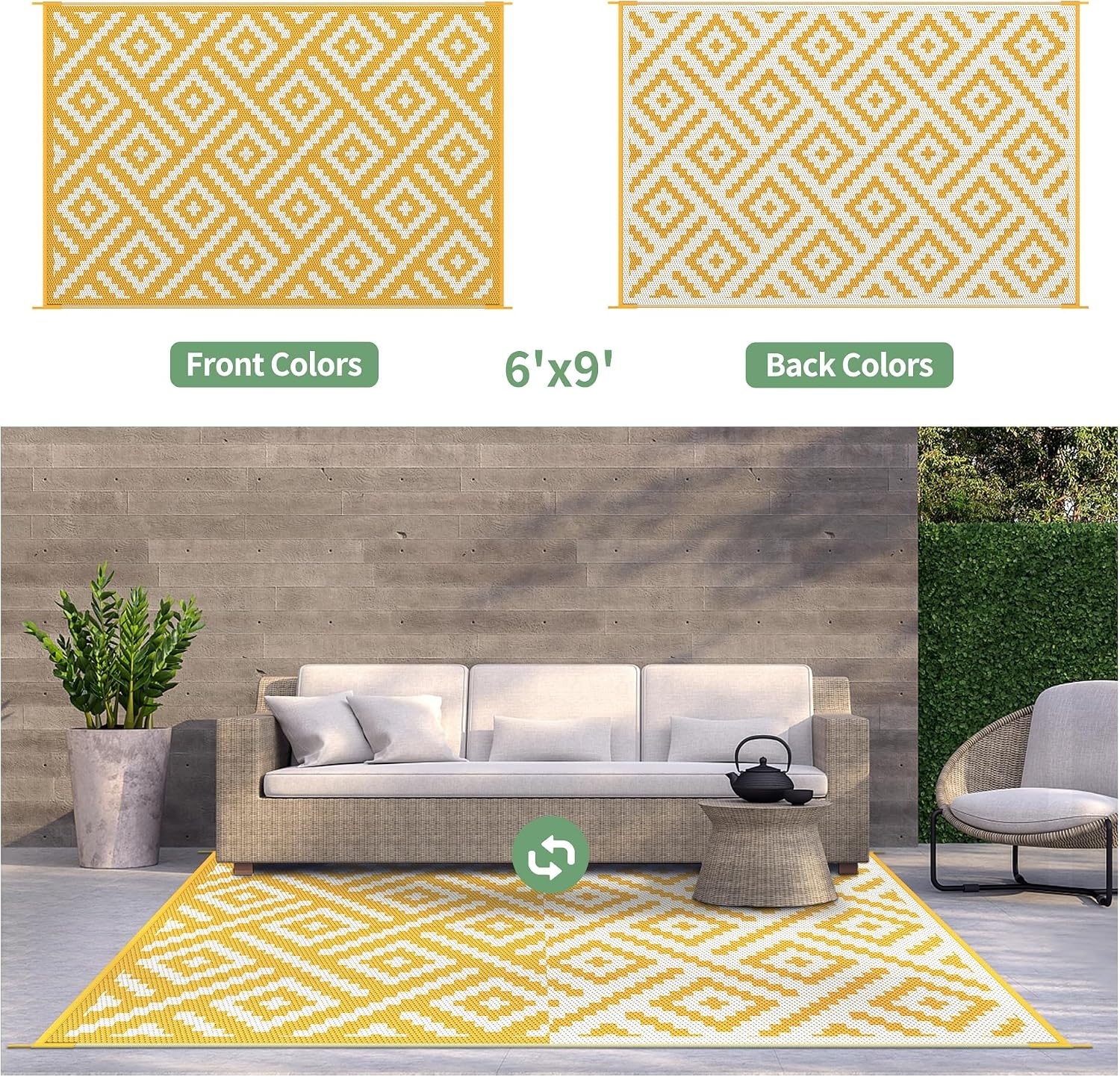 image:imageGENIMO Outdoor Rug for Patio Clearance 5x8 Reversible Plastic Straw Rugs Lightweight Waterproof RV Camping Mat for Camper Balcony Deck Backyard Picnic BlackBrownYellow Beige White