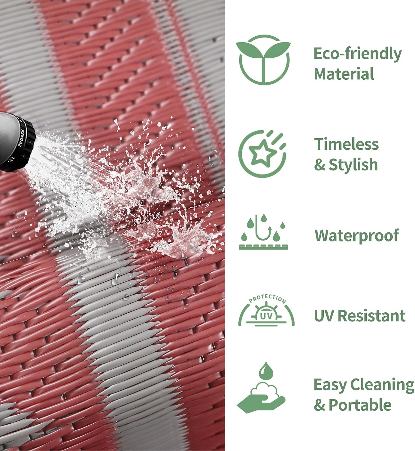 image:imageGENIMO Outdoor Rug for Patio Clearance 5x8 Reversible Plastic Straw Rugs Lightweight Waterproof RV Camping Mat for Camper Balcony Deck Backyard Picnic BlackBrownRed Grey Aztec