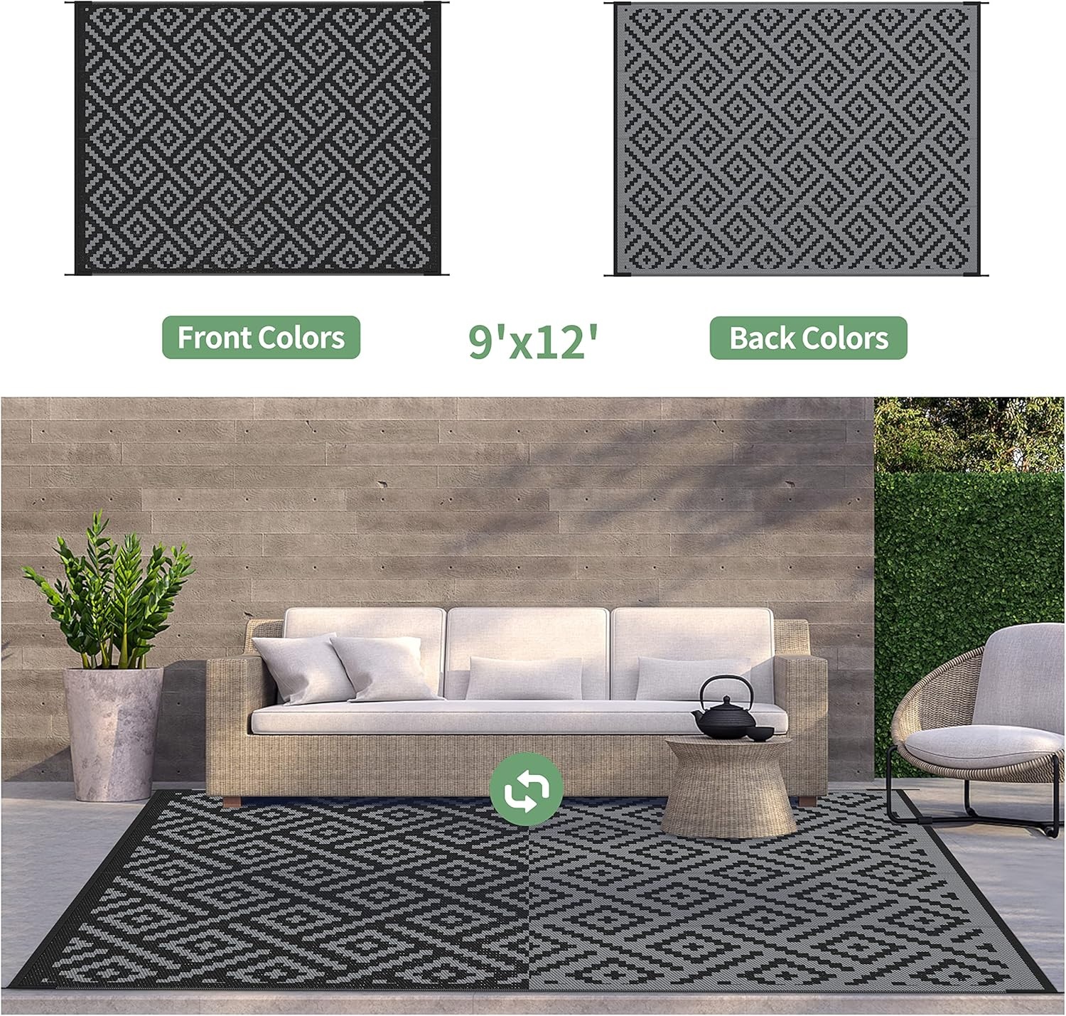 image:imageGENIMO Outdoor Rug for Patio Clearance 5x8 Reversible Plastic Straw Rugs Lightweight Waterproof RV Camping Mat for Camper Balcony Deck Backyard Picnic BlackBrownBlackgray