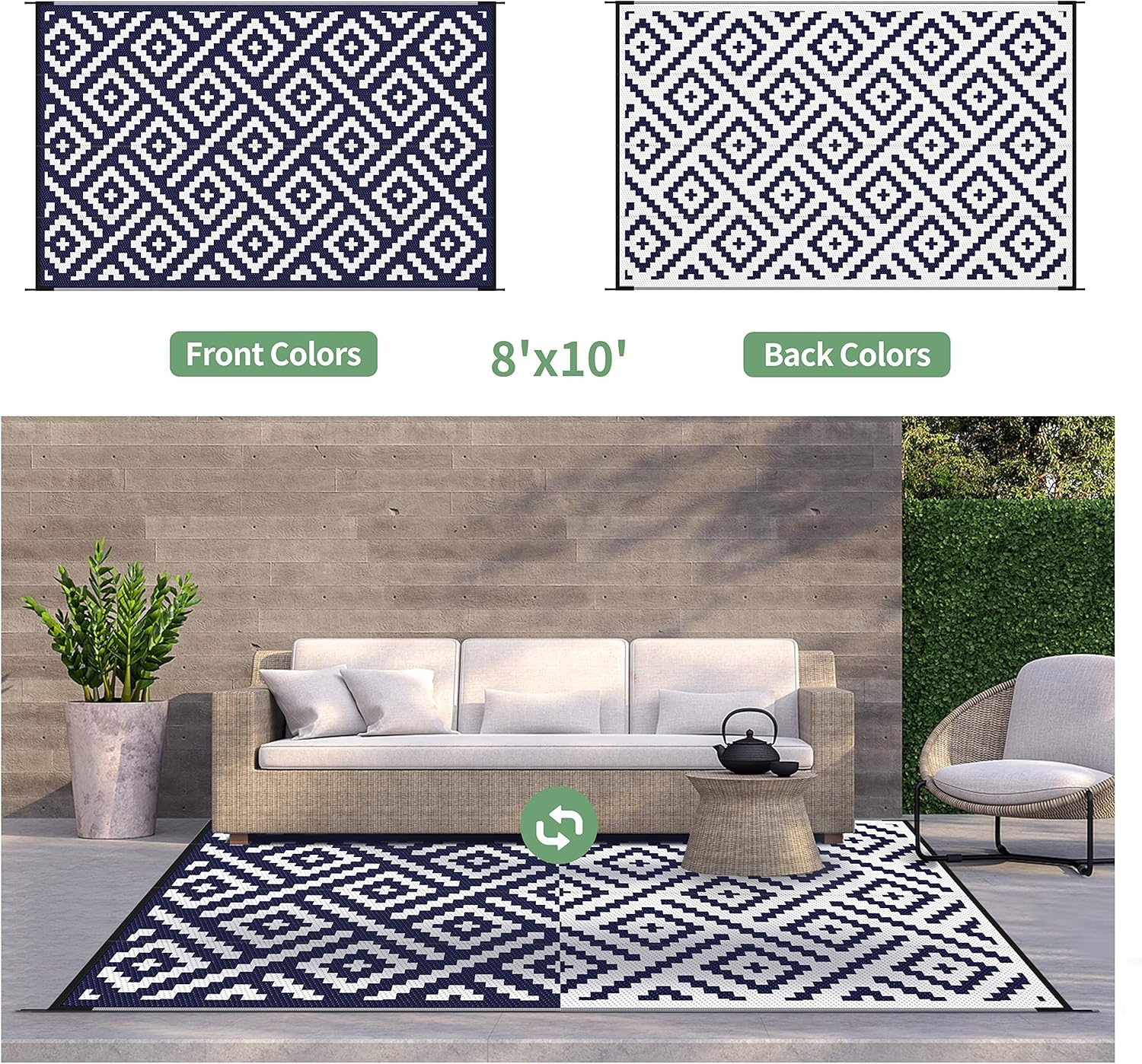 image:imageGENIMO Outdoor Rug for Patio Clearance 5x8 Reversible Plastic Straw Rugs Lightweight Waterproof RV Camping Mat for Camper Balcony Deck Backyard Picnic BlackBrownNavy Bluewhite