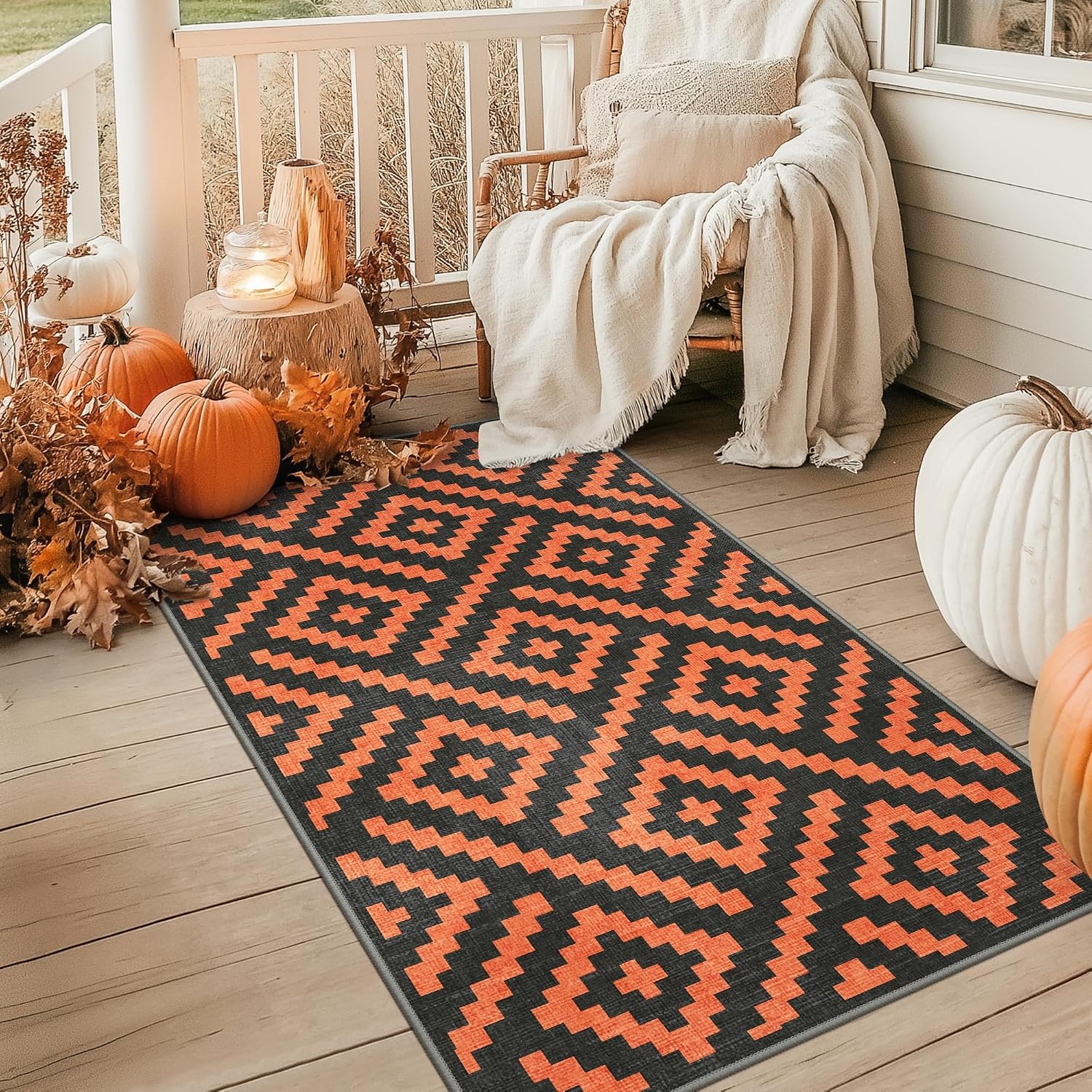 image:imageGENIMO Outdoor Rug for Patio Clearance 5x8 Reversible Plastic Straw Rugs Lightweight Waterproof RV Camping Mat for Camper Balcony Deck Backyard Picnic BlackBrownOrange Noir