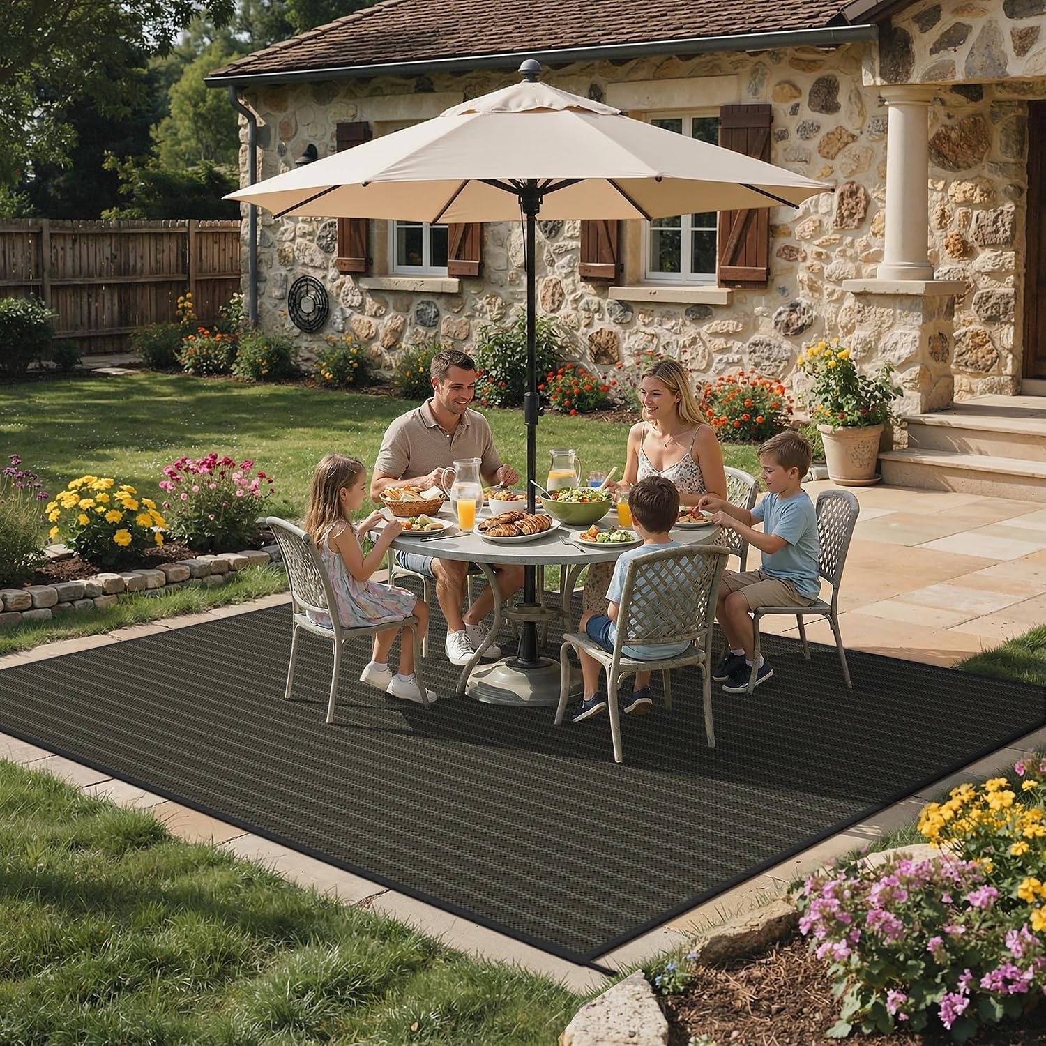 image:imageGENIMO Outdoor Rug for Patio Clearance 5x8 Reversible Plastic Straw Rugs Lightweight Waterproof RV Camping Mat for Camper Balcony Deck Backyard Picnic BlackBrownBlackbrownw