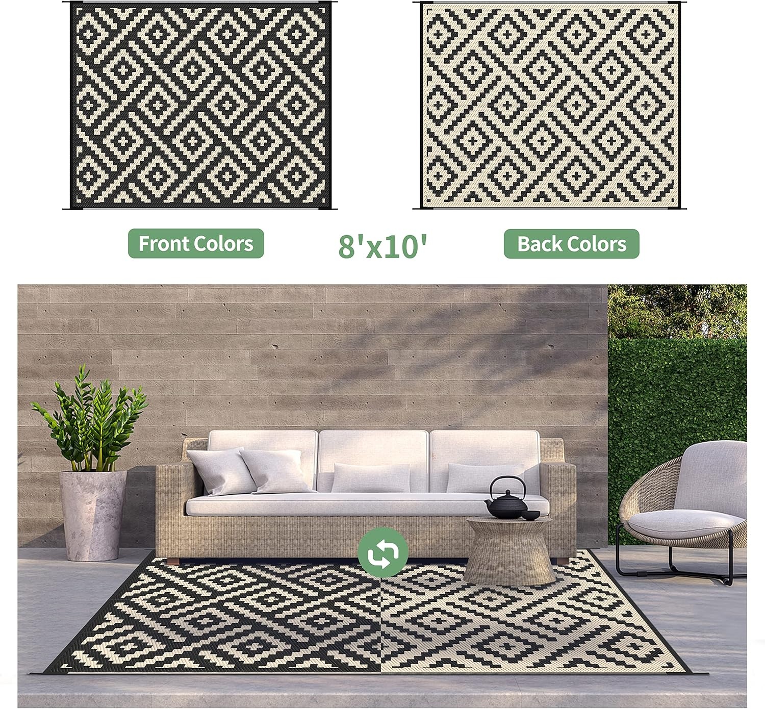 image:imageGENIMO Outdoor Rug for Patio Clearance 5x8 Reversible Plastic Straw Rugs Lightweight Waterproof RV Camping Mat for Camper Balcony Deck Backyard Picnic BlackBrownBlackbeige