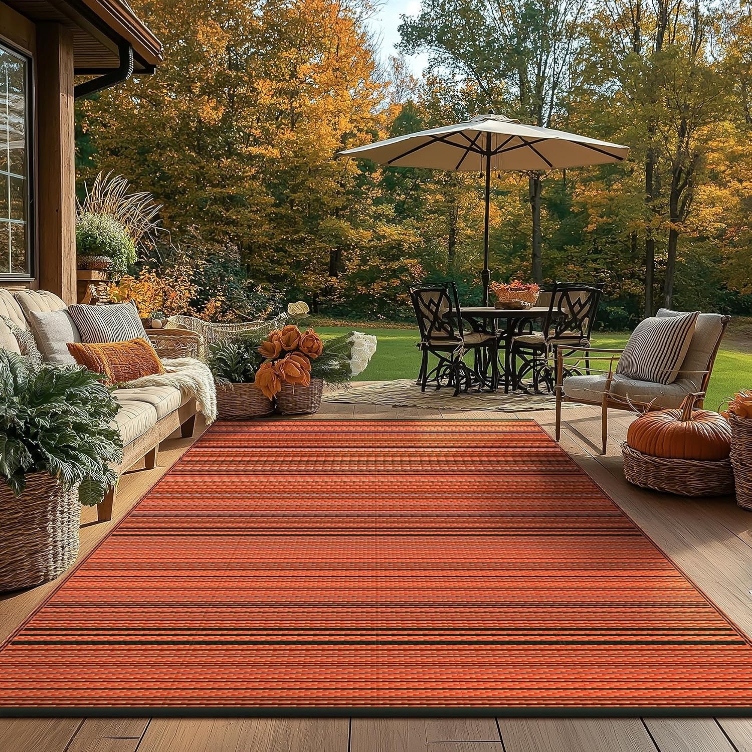 image:imageGENIMO Outdoor Rug for Patio Clearance 5x8 Reversible Plastic Straw Rugs Lightweight Waterproof RV Camping Mat for Camper Balcony Deck Backyard Picnic BlackBrownOrange Blackw