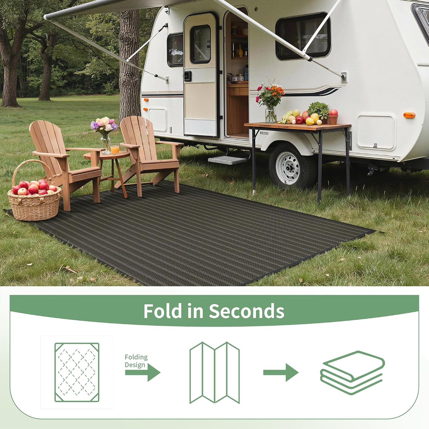 image:imageGENIMO Outdoor Rug for Patio Clearance 5x8 Reversible Plastic Straw Rugs Lightweight Waterproof RV Camping Mat for Camper Balcony Deck Backyard Picnic BlackBrownBlackbrownw
